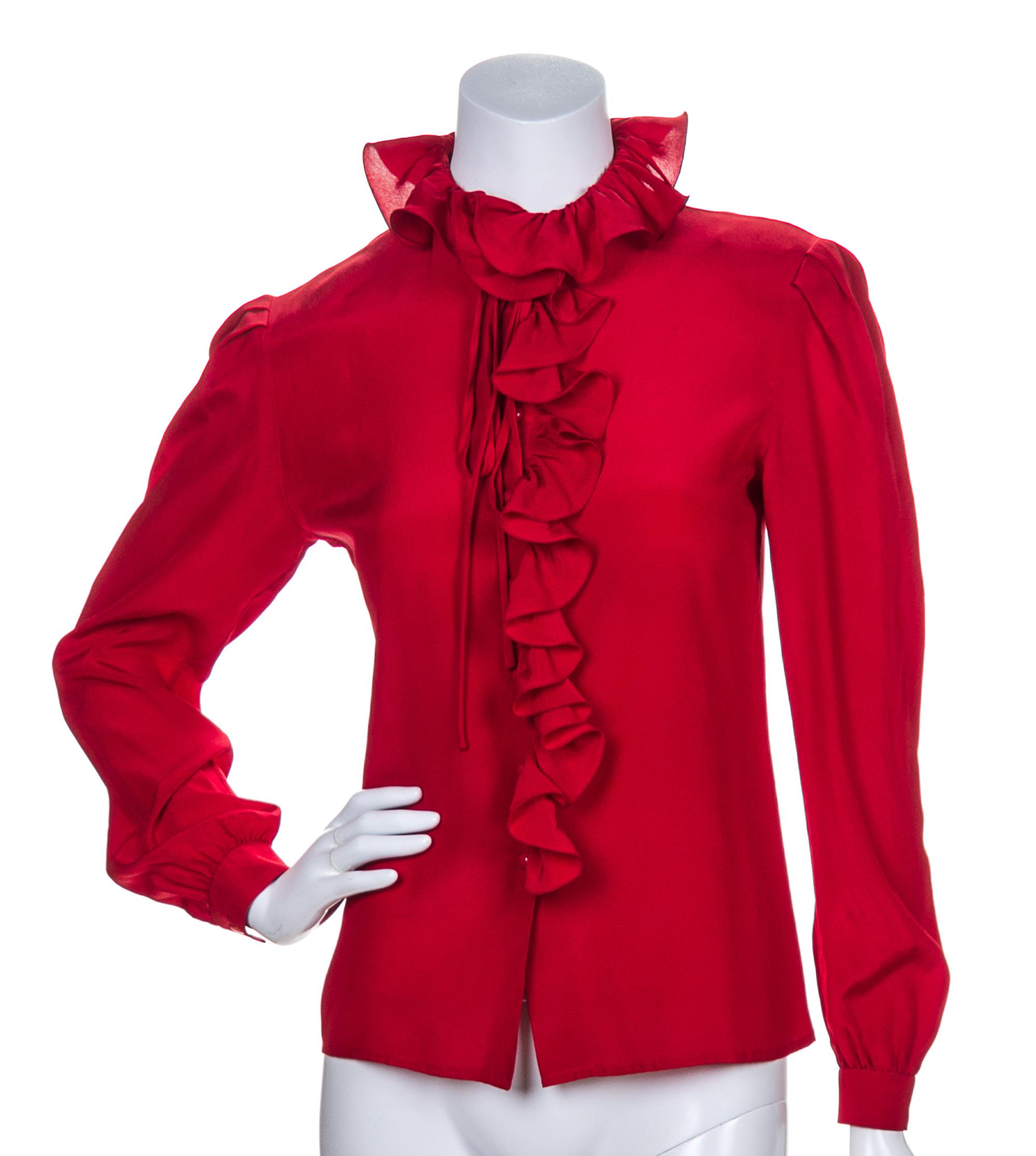 A Valentino Red Silk Blouse,