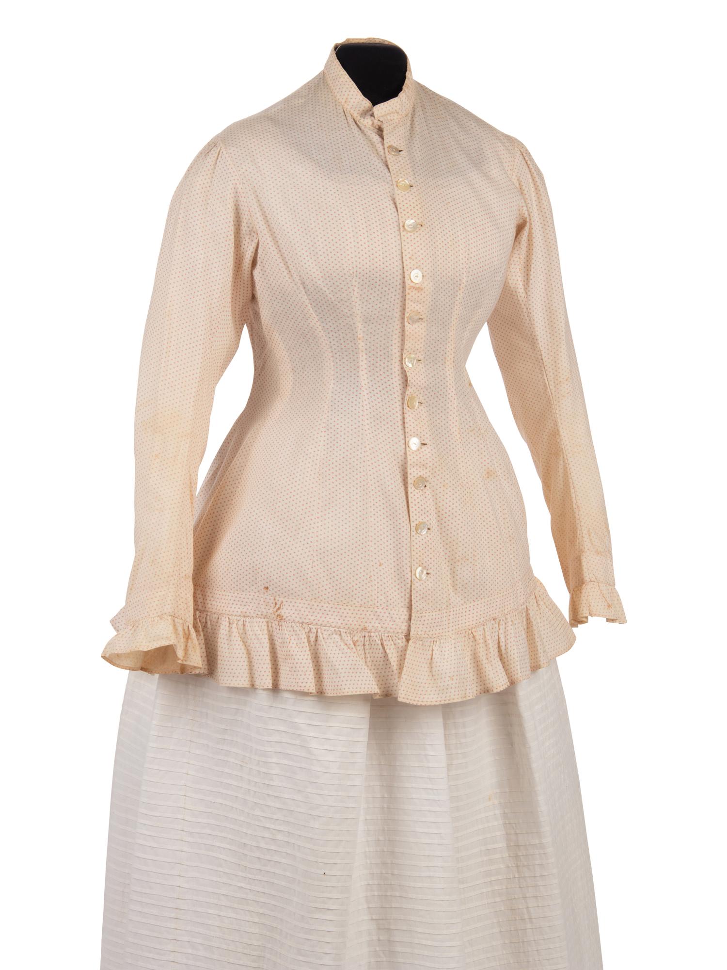 Two Printed Cotton Dresses, and One Blouse, 1870-80s