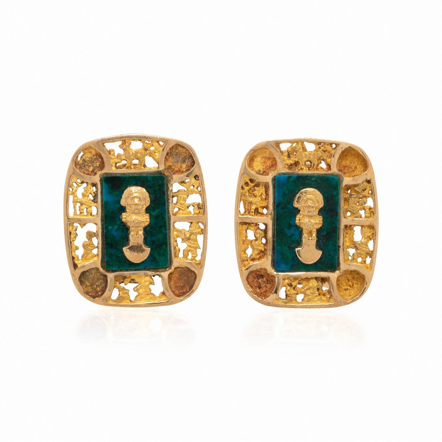 AZURMALACHITE AND YELLOW GOLD EARRINGS