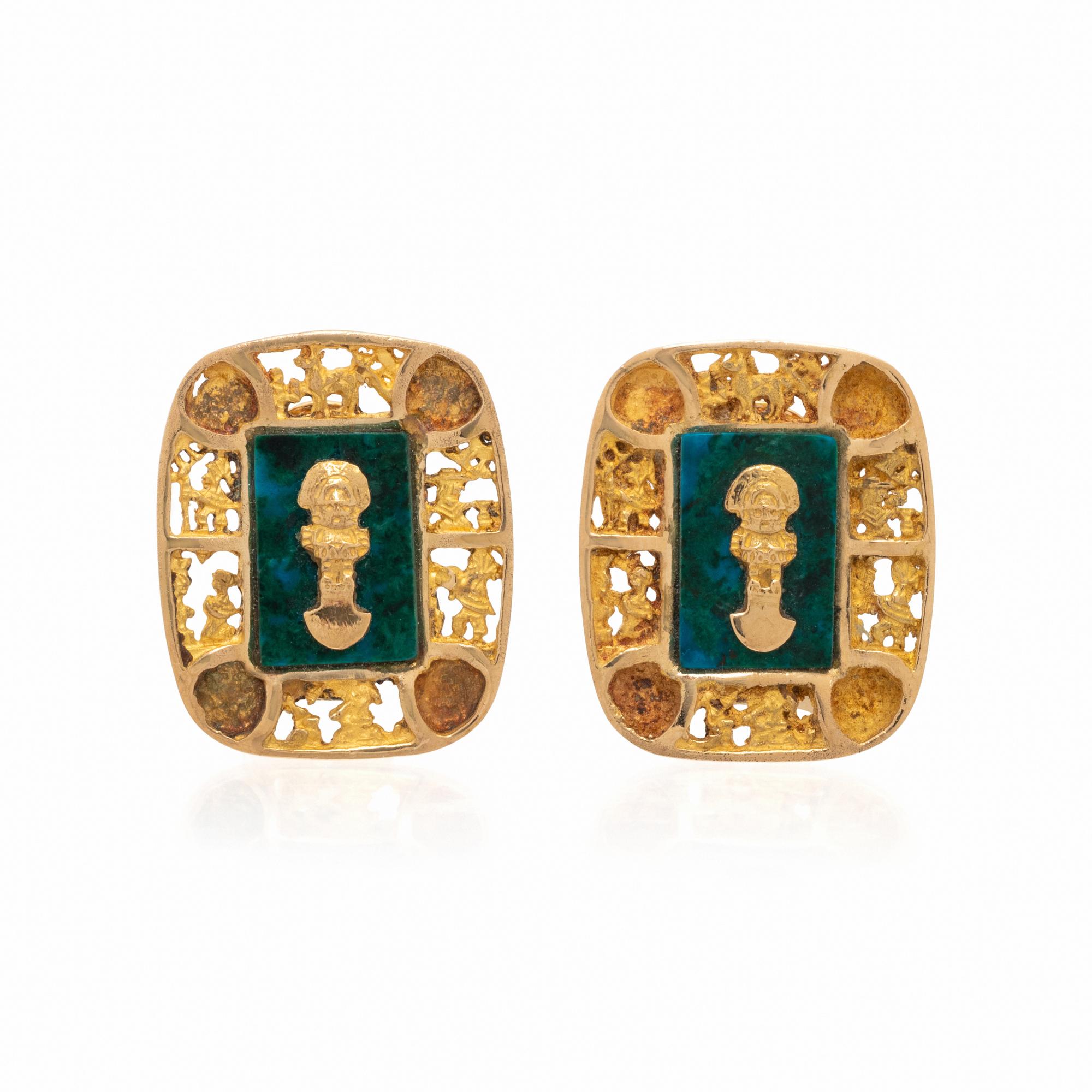 AZURMALACHITE AND YELLOW GOLD EARRINGS