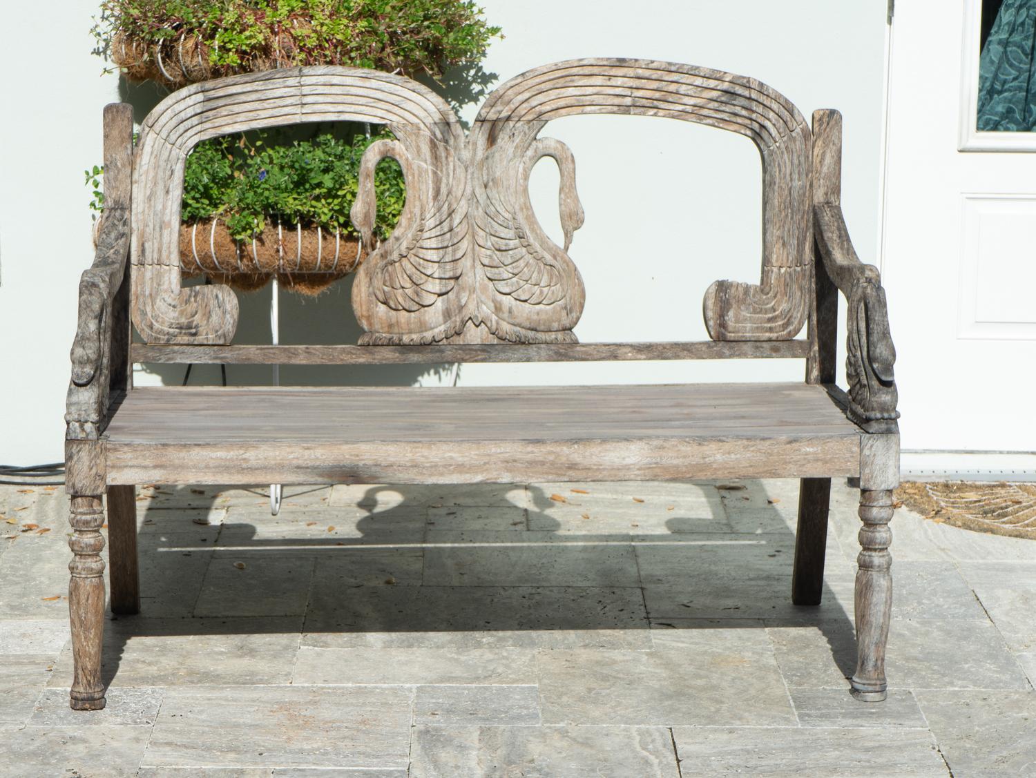 A Pair of Swedish Weathered Teak Garden Benches