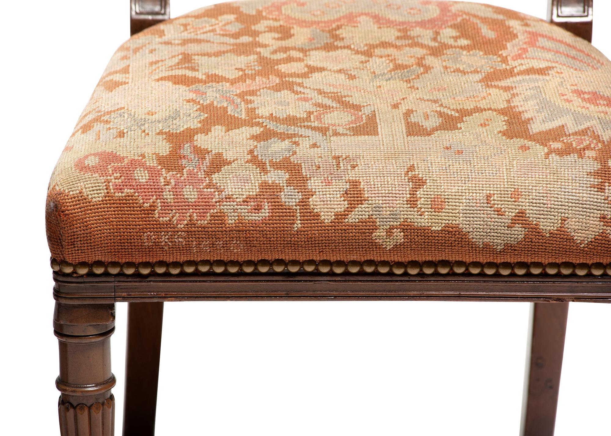 Seven Regency Style Brass Inlaid Mahogany Chairs