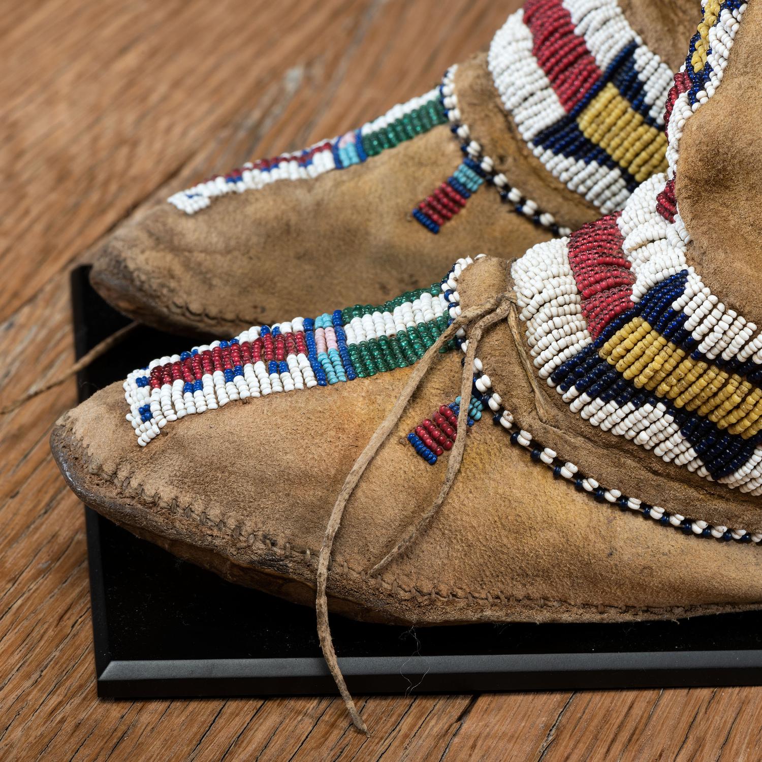 Cheyenne Toddler's Beaded Deer Hide Hightop Moccasins