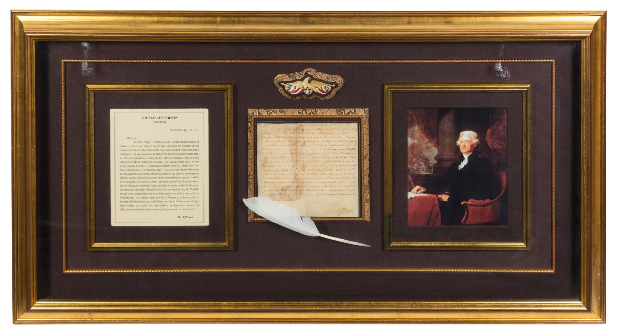 JEFFERSON, Thomas (1743-1826). Autographed letter signed ("Th. Jefferson"), as President, to Wilson Cary Nicholas, 27 April 1804.