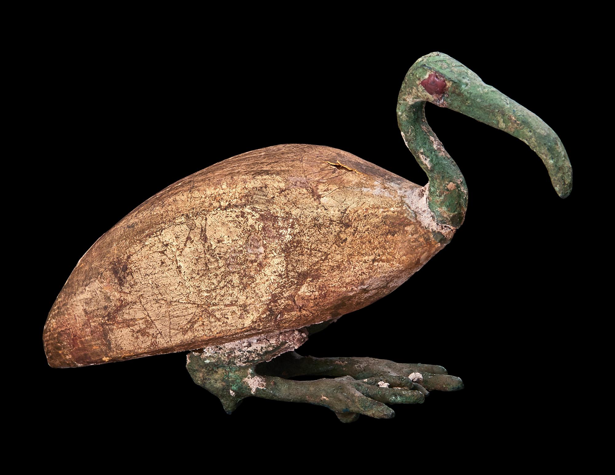 An Egyptian Gilt Wood and Bronze Ibis