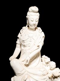Four Chinese Blanc-de-Chine Porcelain Figures of Guanyin