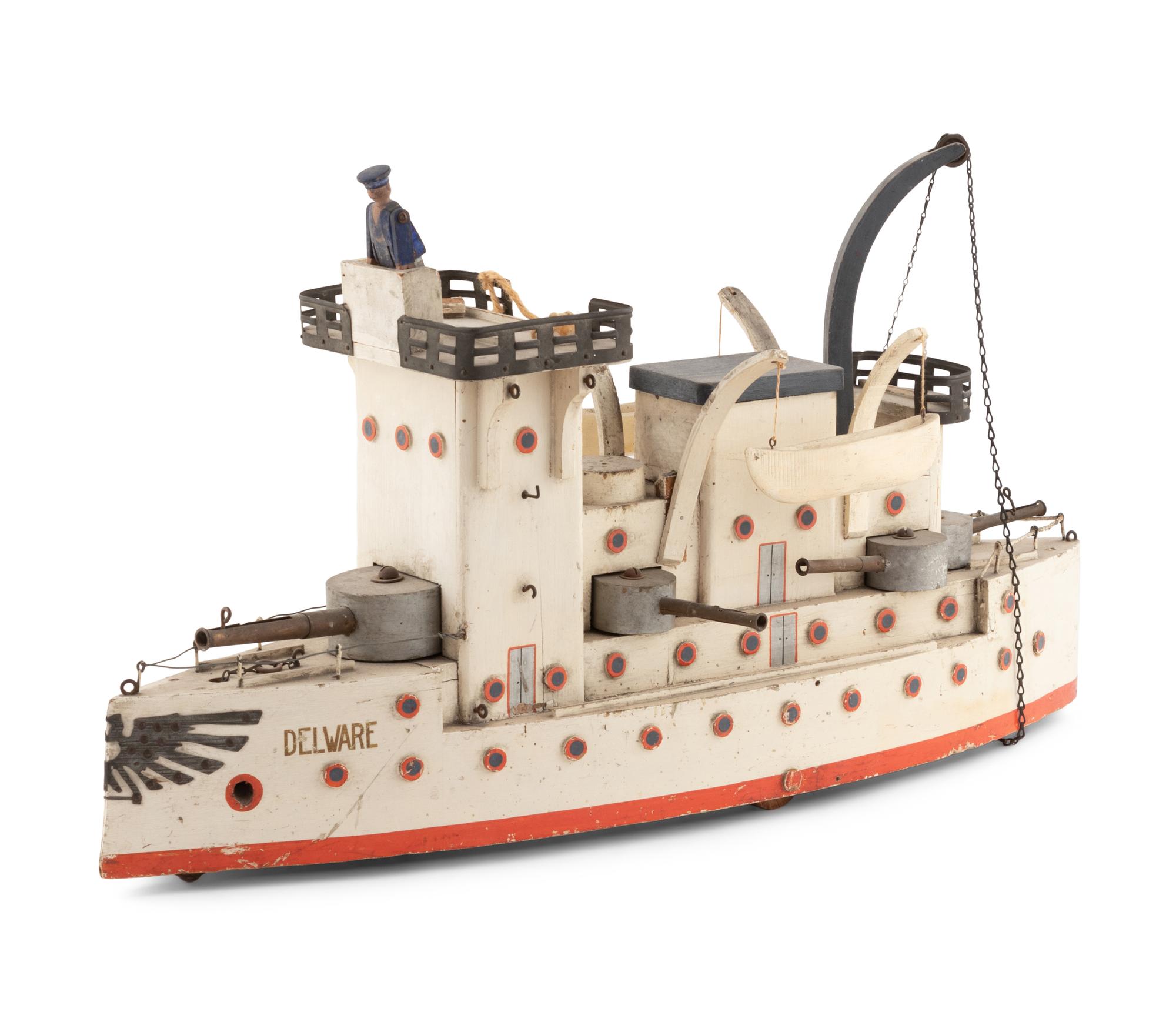 A Carved and Painted Folk Art Battleship, Delware