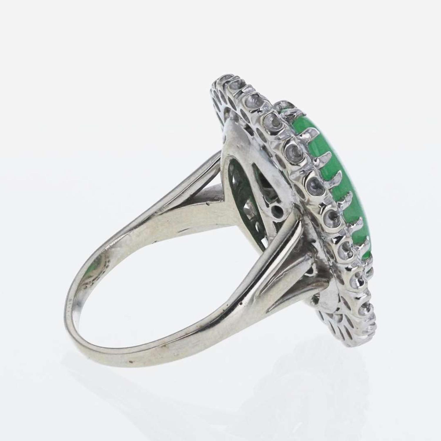 A 14K White Gold Jadeite and Diamond Ring