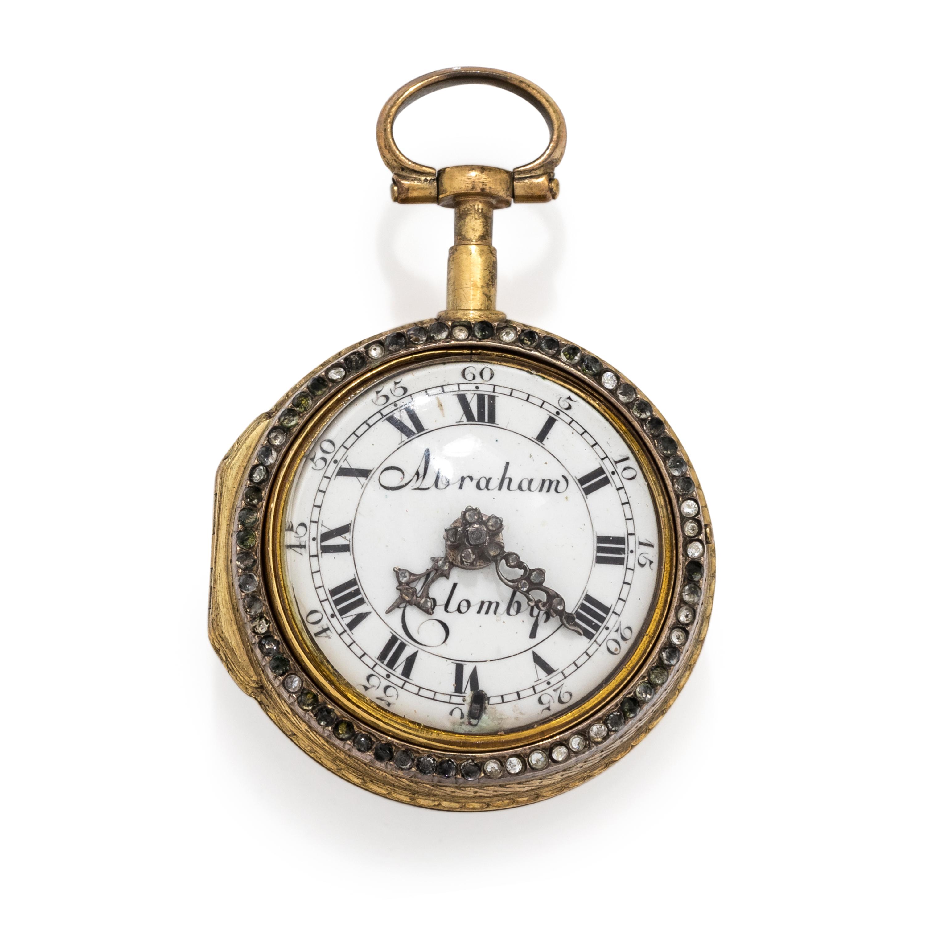 ABRAHAM COLOMBY, PASTE AND ENAMEL OPEN FACE POCKET WATCH