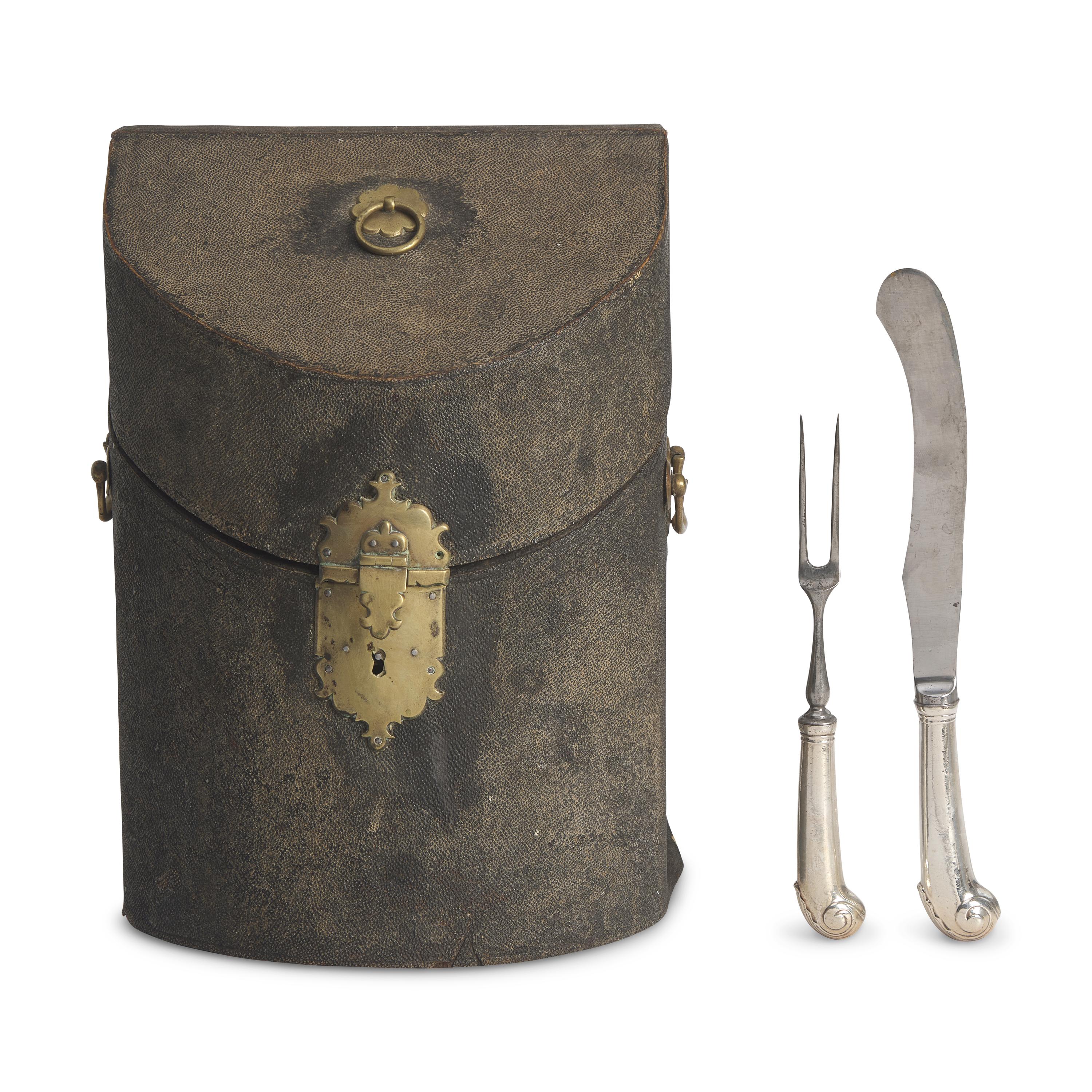 A George III Brass Mounted and Leather Bound Cutlery Case