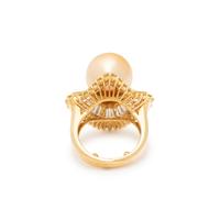GOLDEN CULTURED PEARL, DIAMOND, AND YELLOW DIAMOND RING