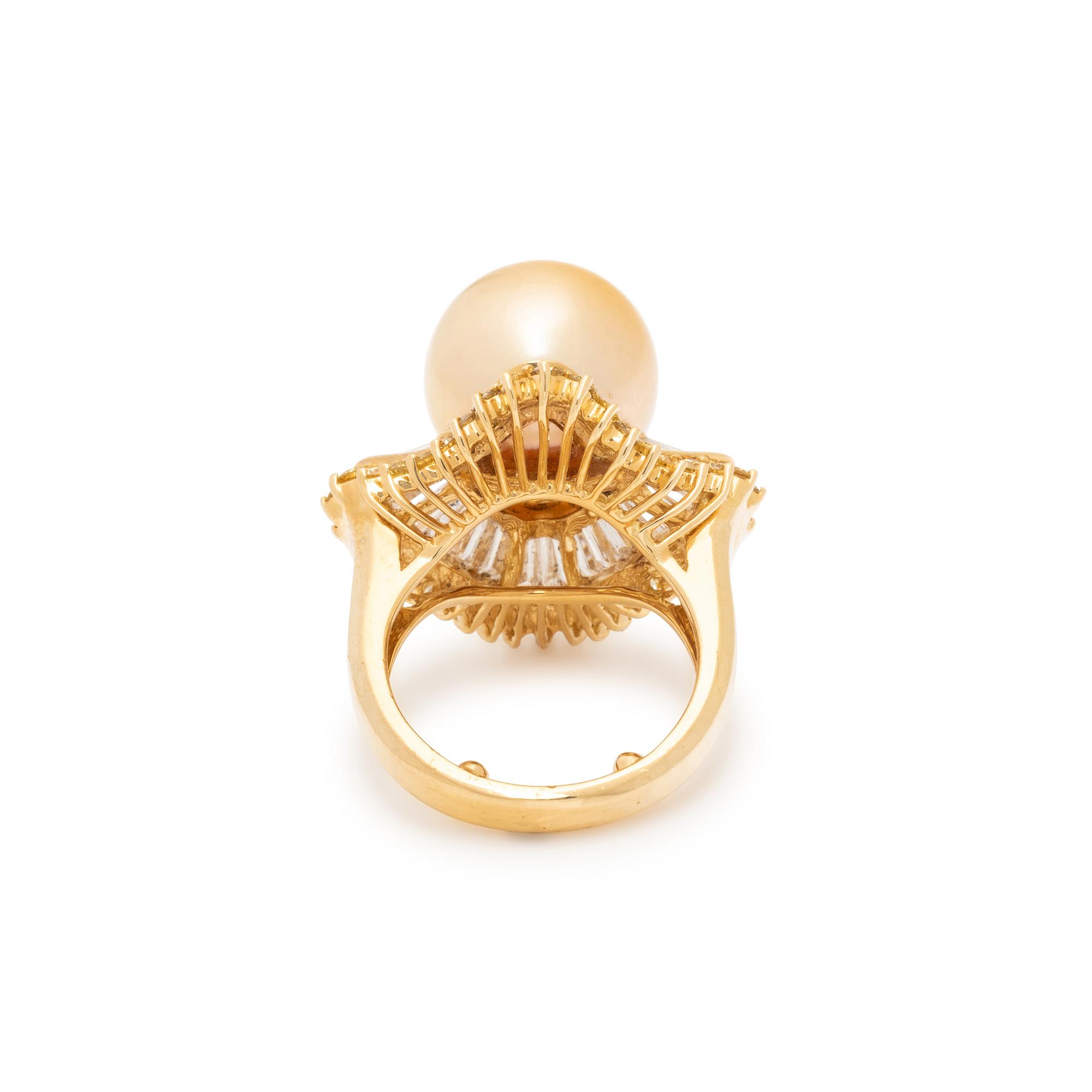 GOLDEN CULTURED PEARL, DIAMOND, AND YELLOW DIAMOND RING