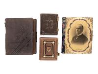 [EARLY PHOTOGRAPHY]. Four albums containing CDVs, tintypes, and cabinet cards of varying subjects.