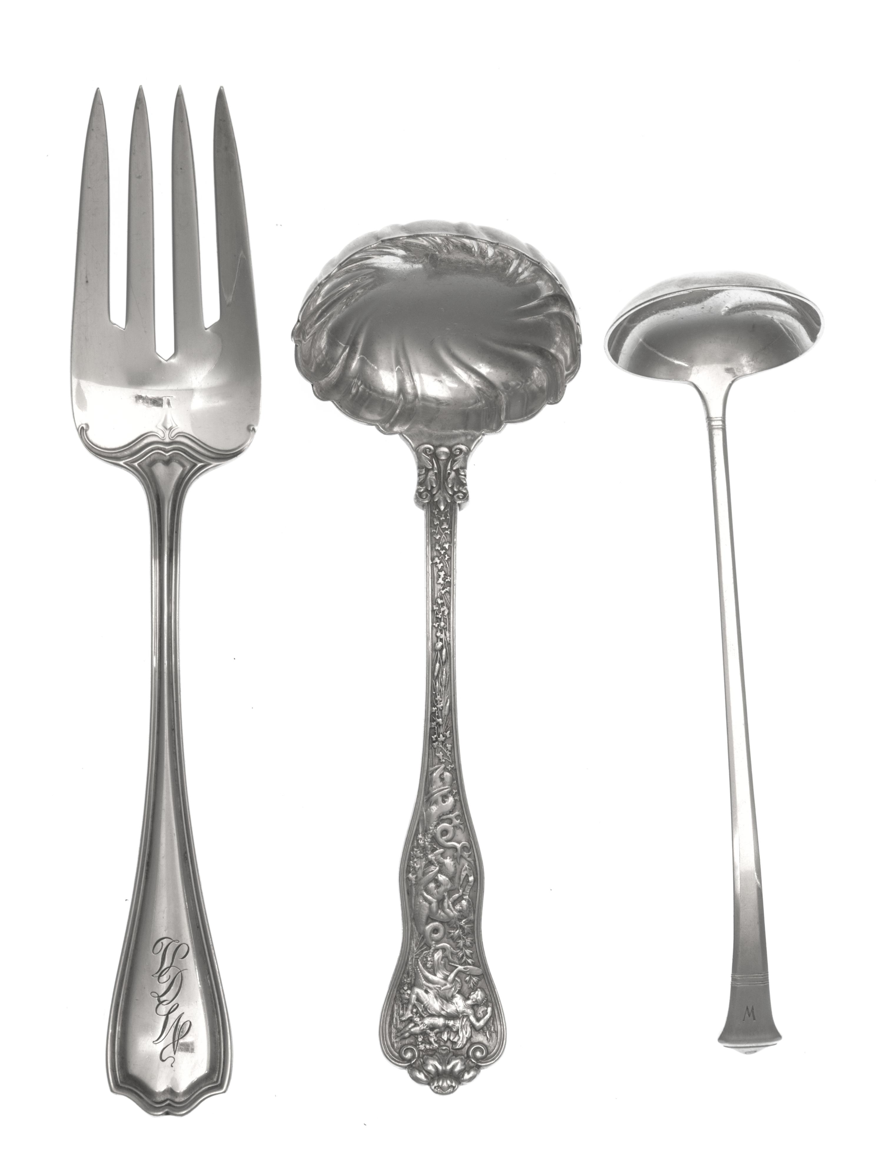 Two American Silver Serving Articles, Tiffany & Co., New York, NY, comprising a sauce ladle in the Olympian pattern monogrammed W and a