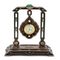 An American Enamel and Brass Desk Clock Height 7 x width 6 1/2 x depth 3 inches. — JAY STRONGWATER, 20TH CENTURY