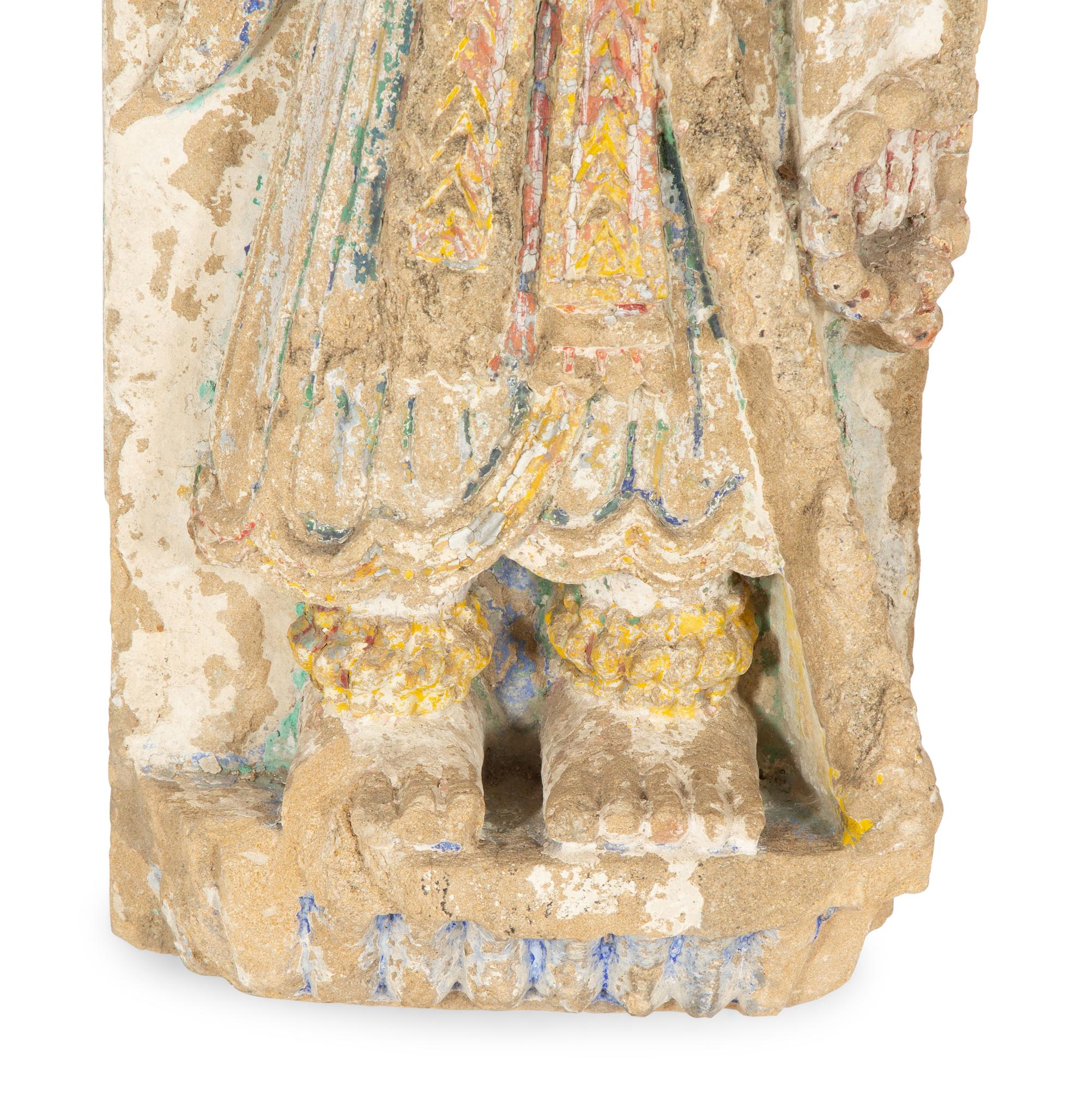 An Indian Polychromed Stone Figural Stele