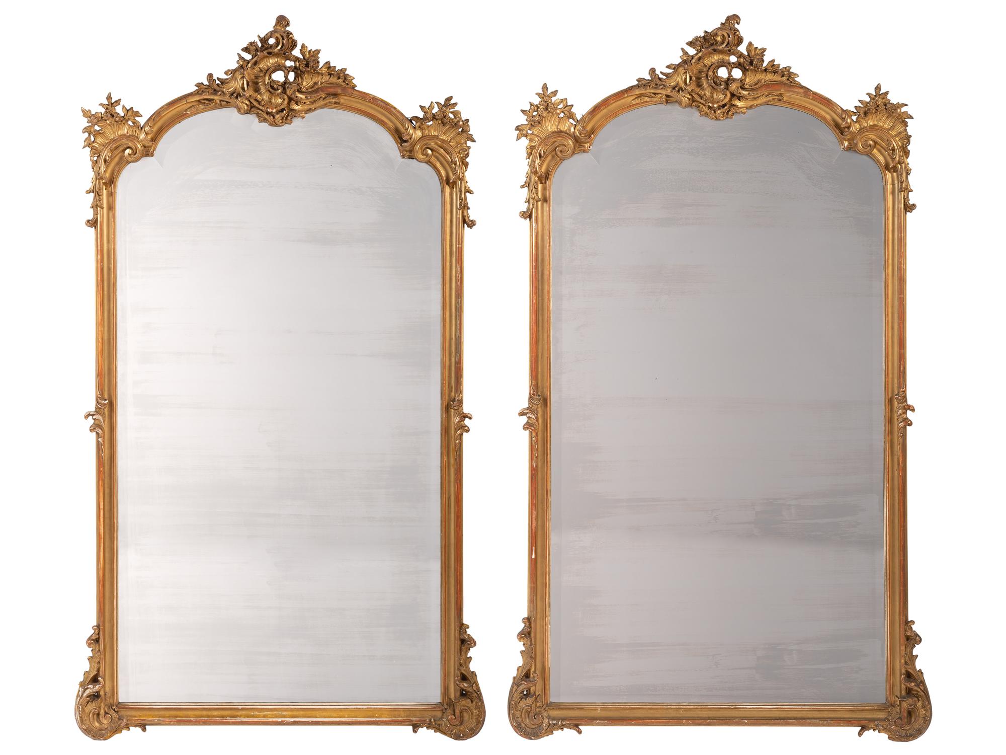 A Pair of Rococo Style Giltwood Mirrors
