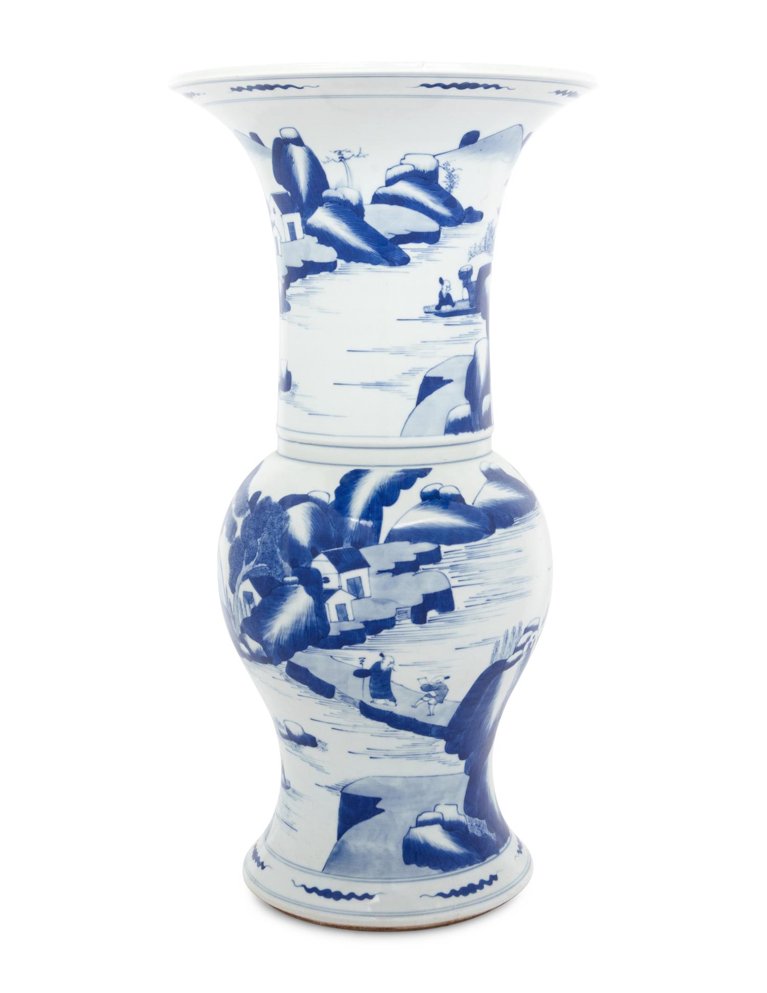 Two Chinese Blue and White Porcelain Yenyen Vases