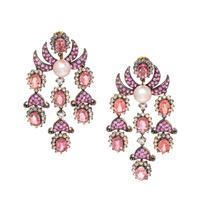 LAURA MUNDER, COLORED SAPPHIRE, DIAMOND AND CULTURED PEARL EARCLIPS