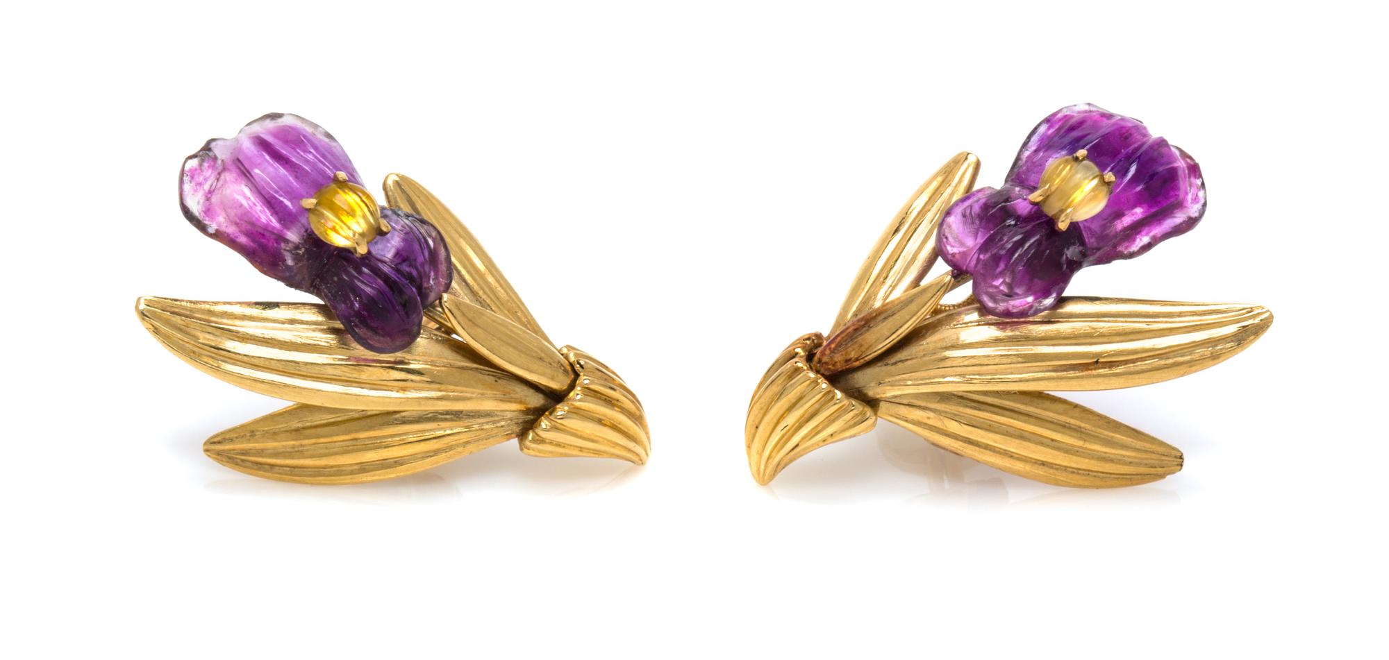 An 18 Karat Yellow Gold, Amethyst and Citrine Flower Motif Demi Parure, French, 33.25 dwts.