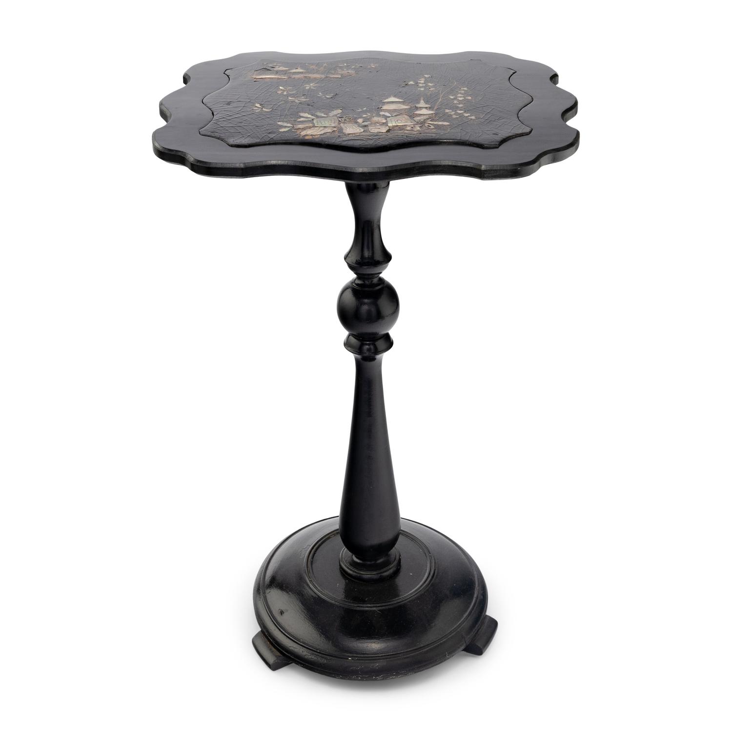 An English Papier Mâché and Mother of Pearl Tilt-Top Table