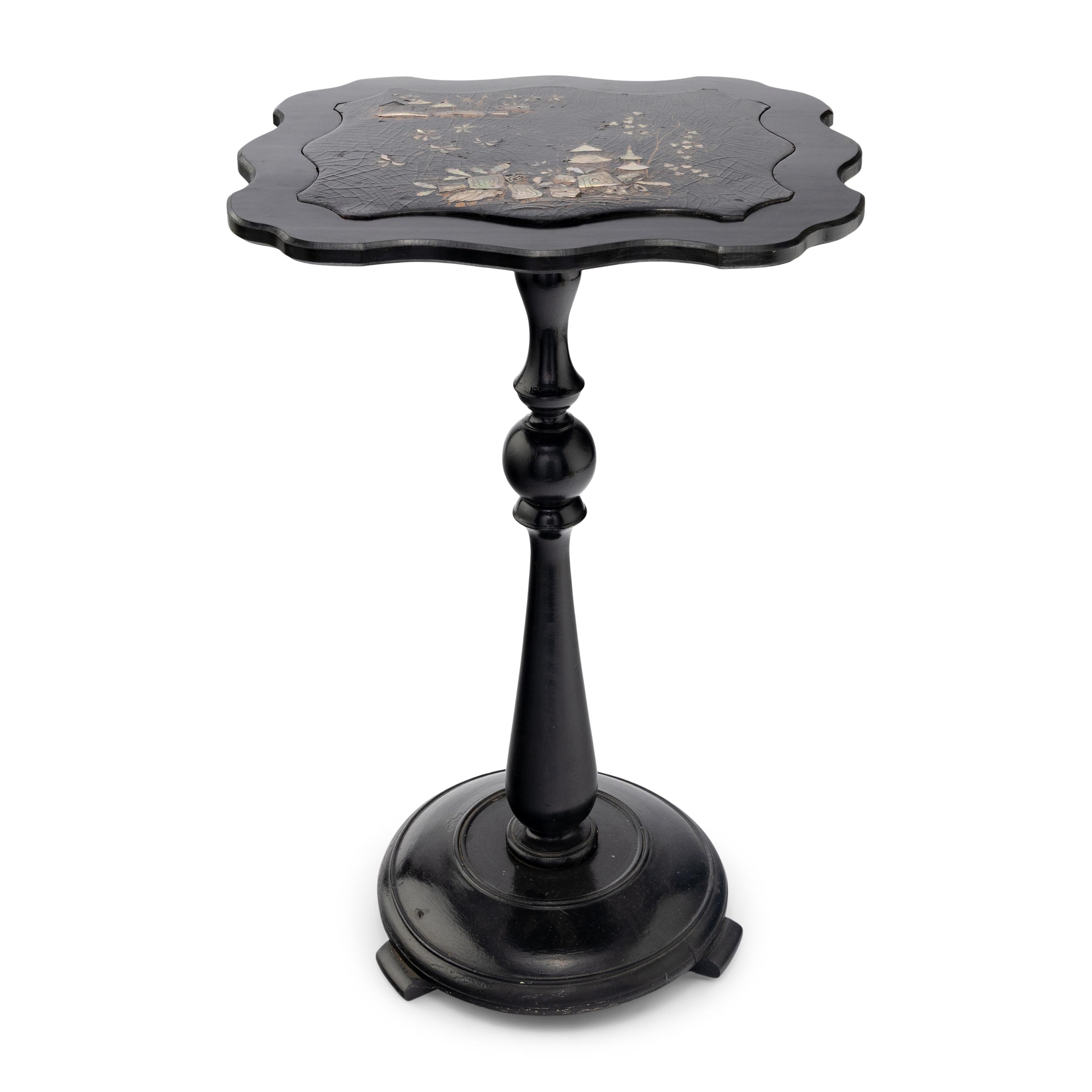 An English Papier Mâché and Mother of Pearl Tilt-Top Table