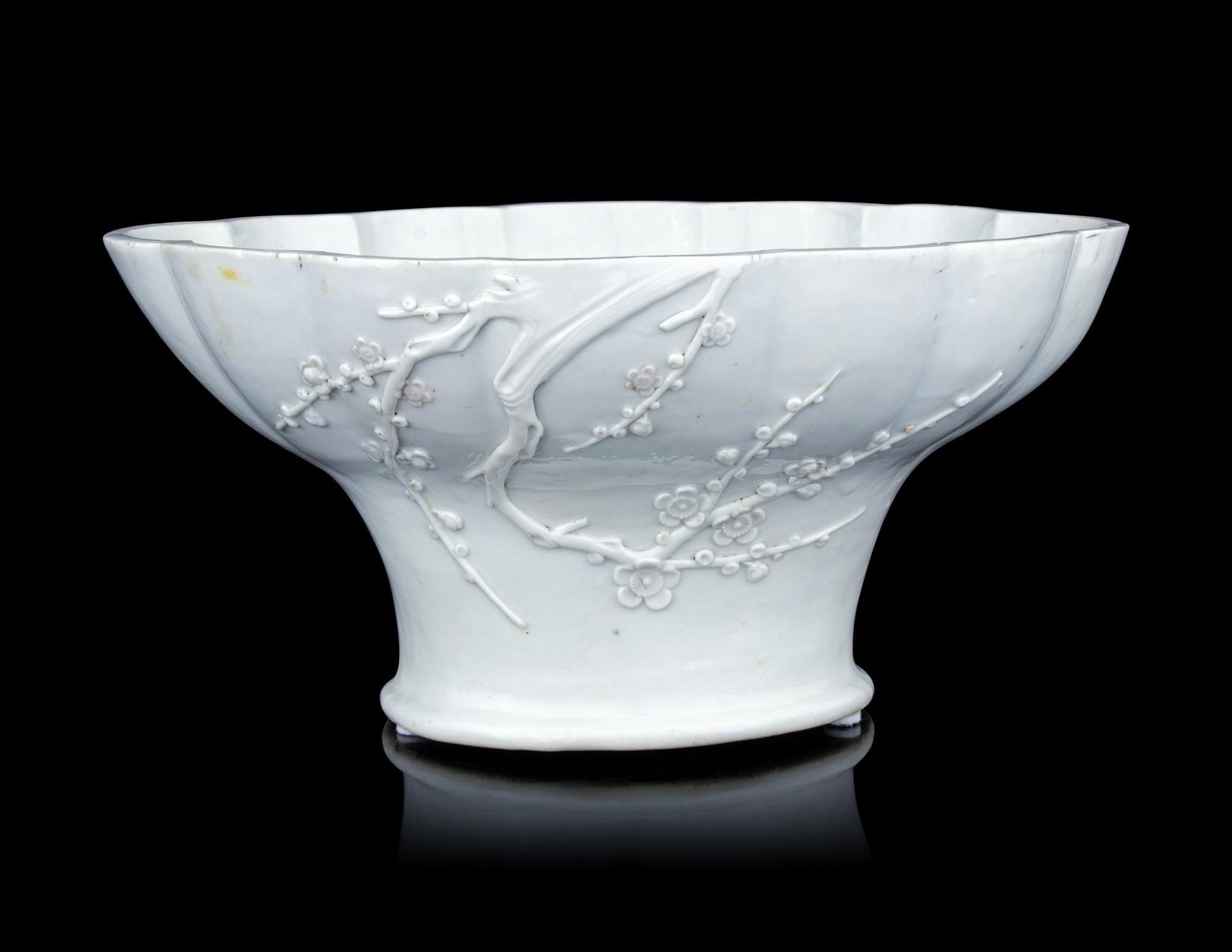 A Large and Unusual Blanc-de-Chine Porcelain Offering Bowl