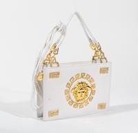 A Gianni Versace White Silk Medusa Shoulder Bag, 9" x 6" x 2".