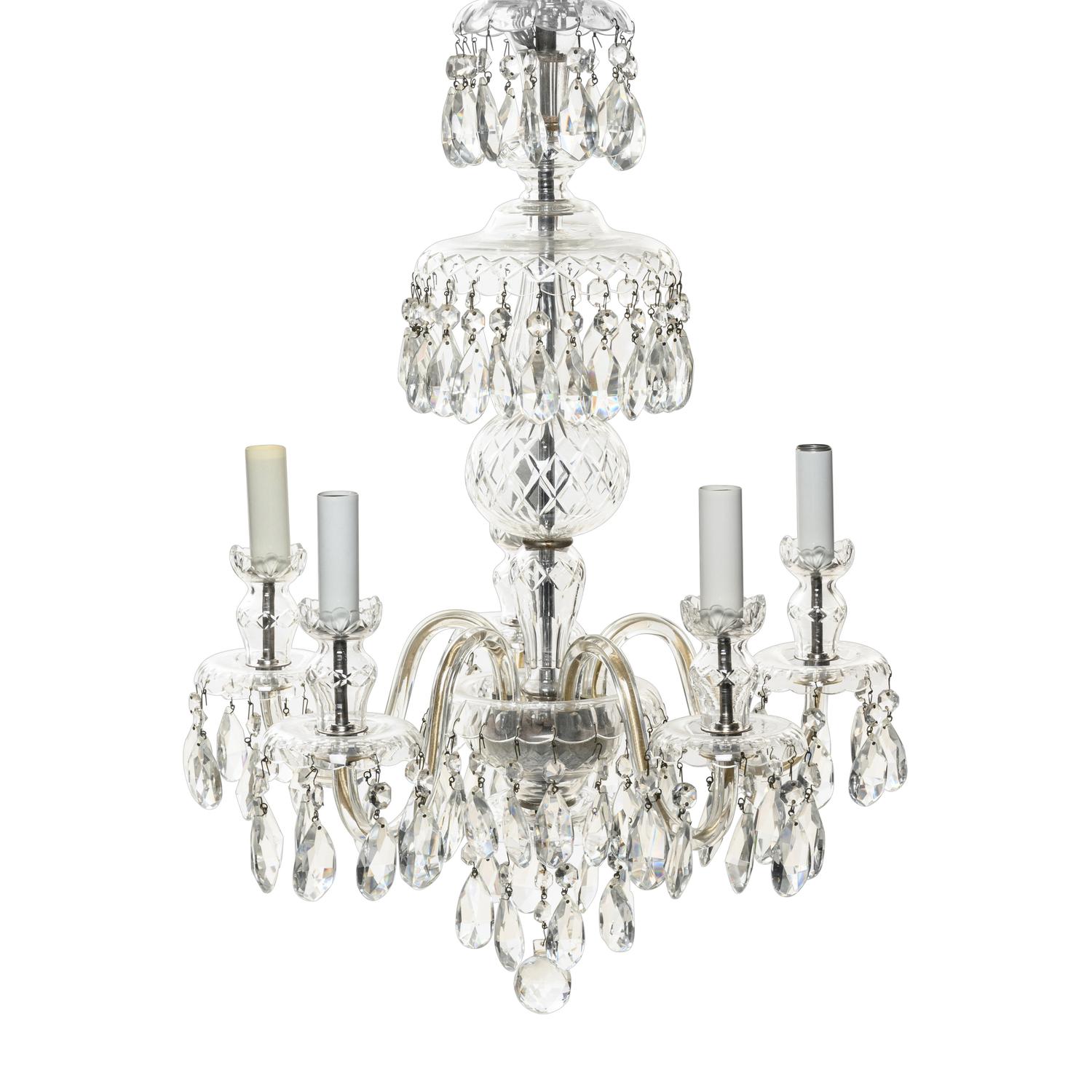 A Georgian Style Cut Glass Five-Light Chandelier