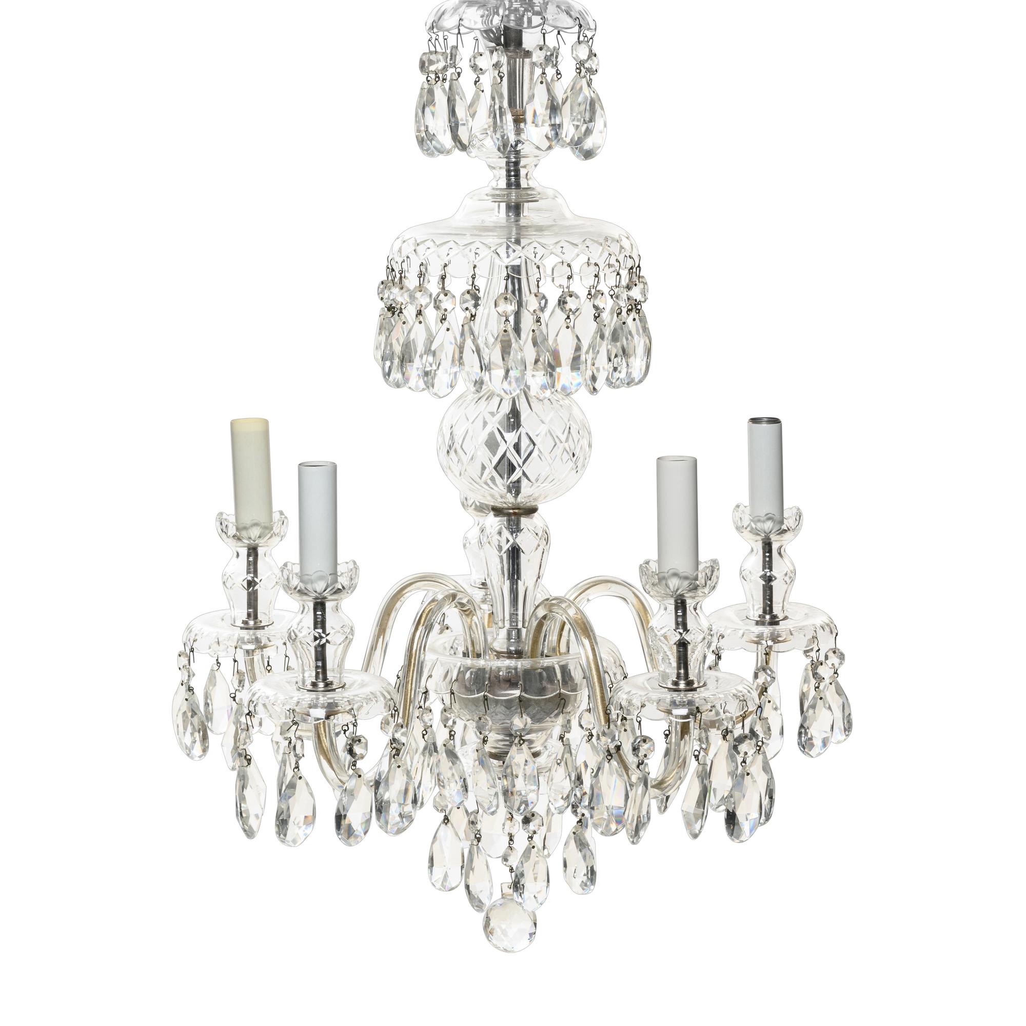 A Georgian Style Cut Glass Five-Light Chandelier