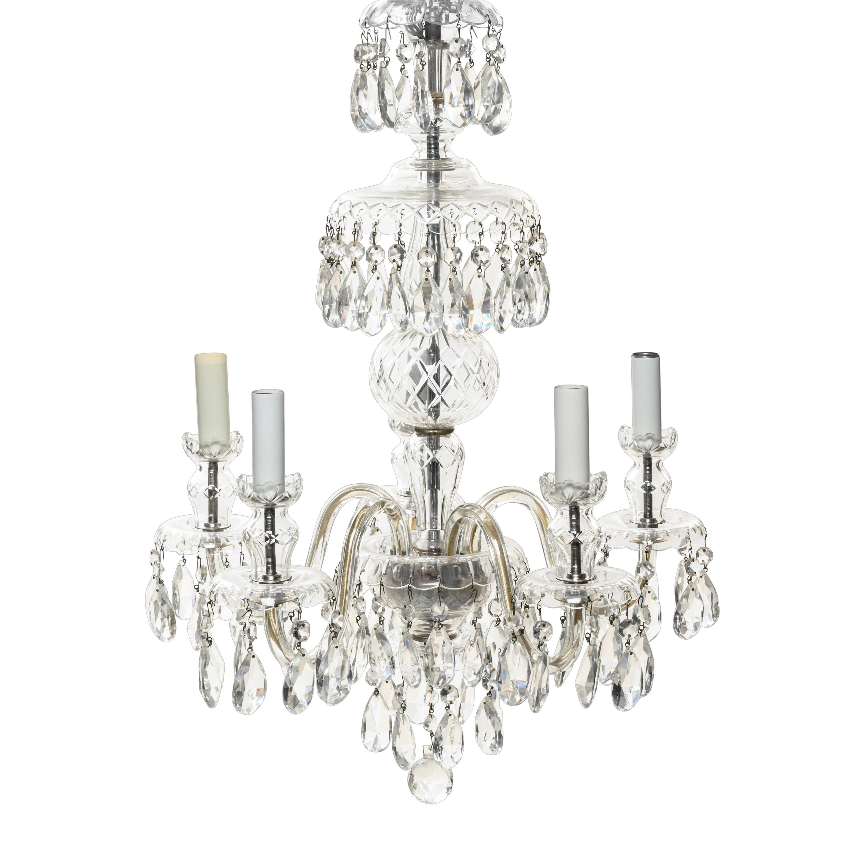 A Georgian Style Cut Glass Five-Light Chandelier