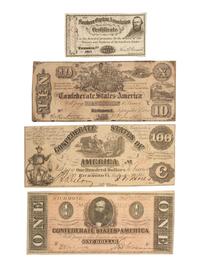 [CIVIL WAR]. A group of 5 items, incl. Confederate States of America $1000 bond sheet.