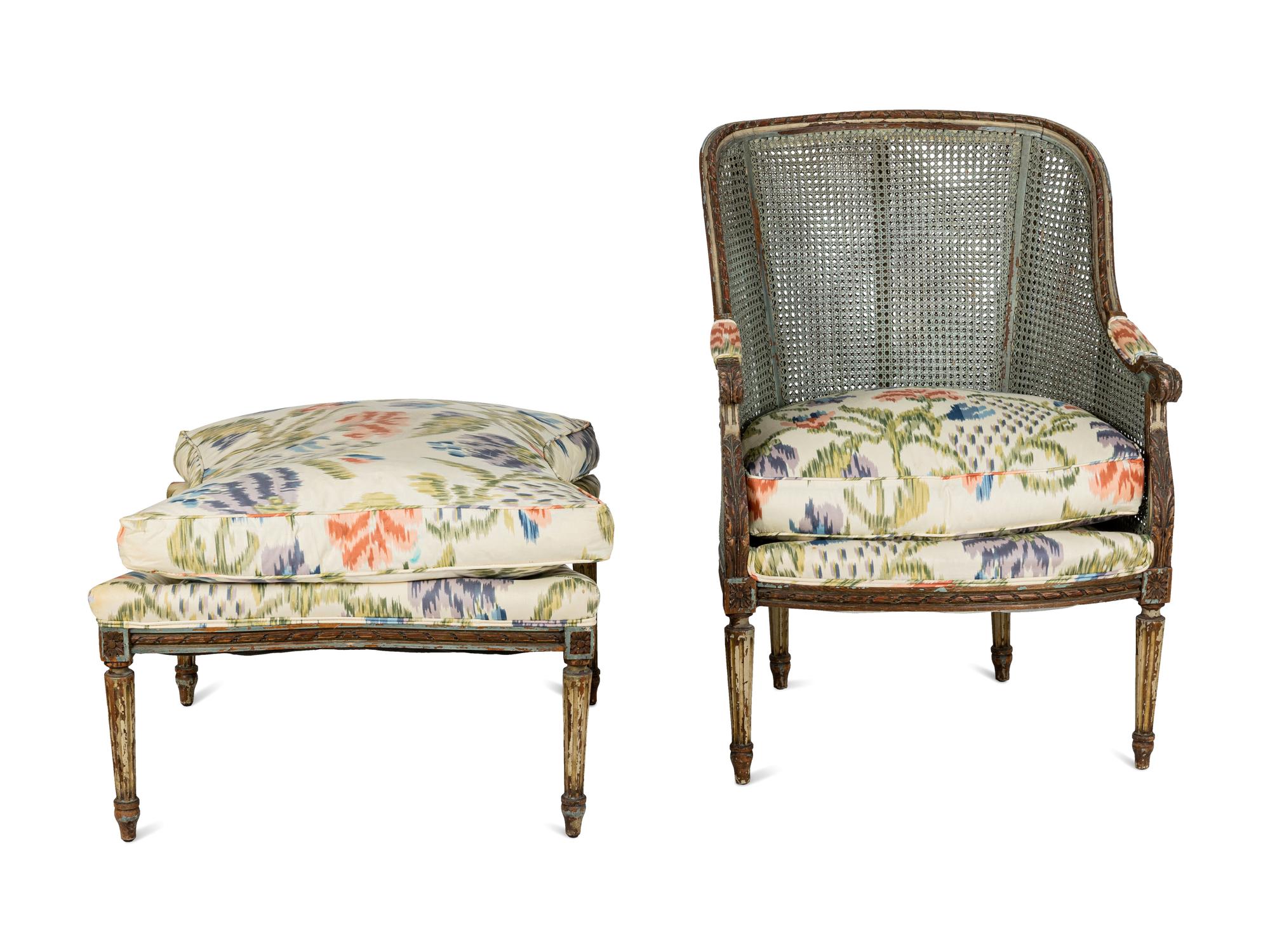 A Louis XVI Style Blue-Painted Duchesse Brisée