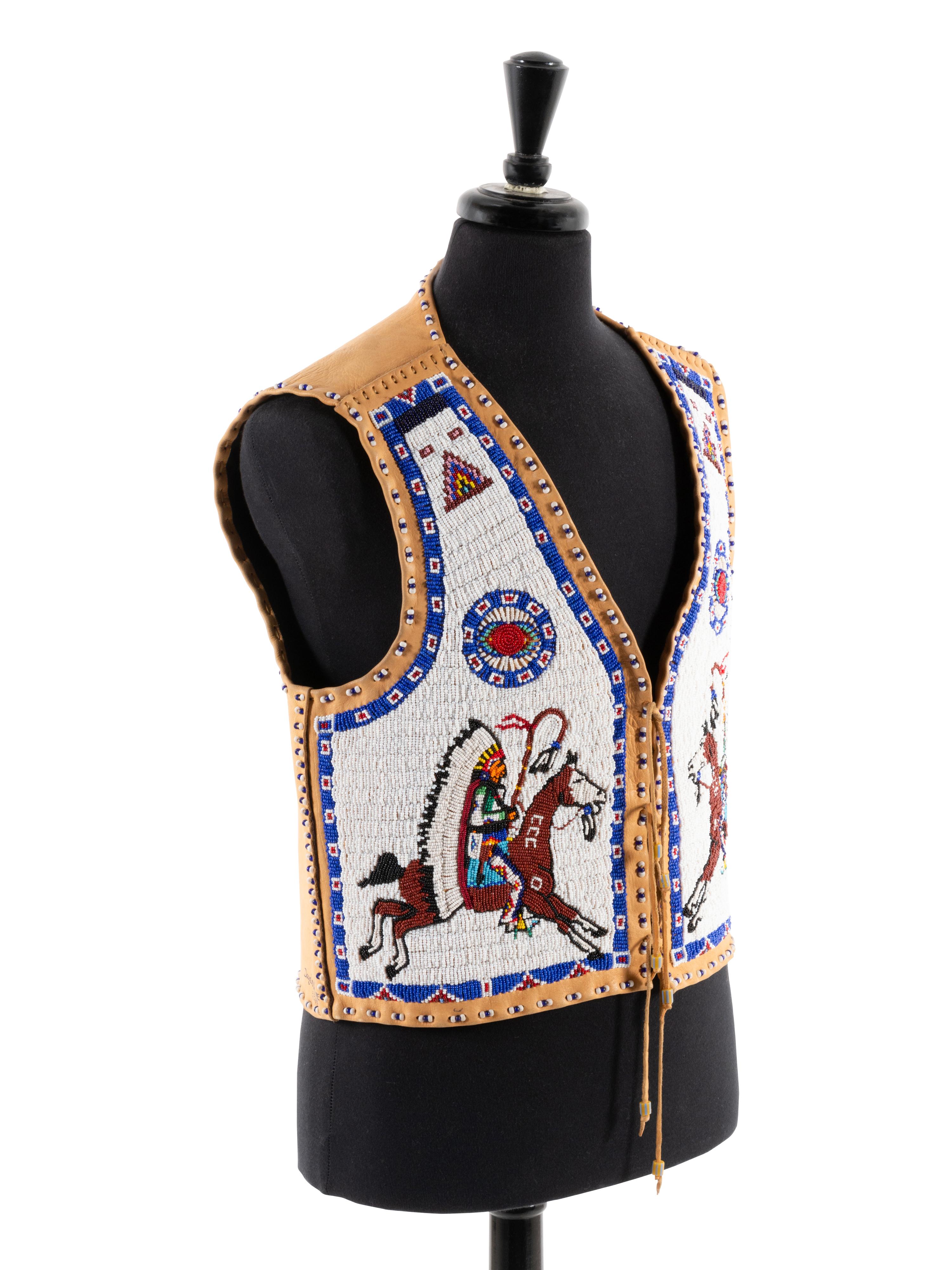Pictorial Beaded Leather Vest