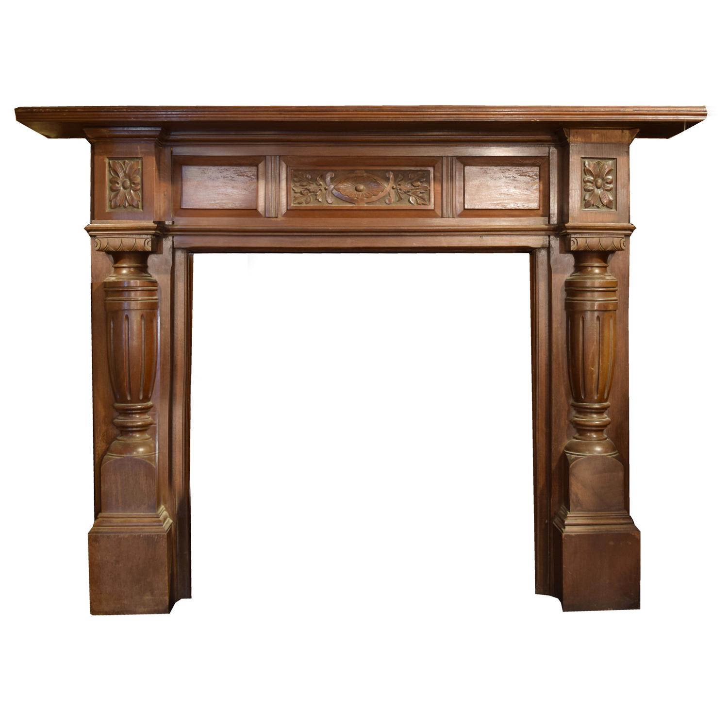 A Heavily Carved Mahogany Half Mantel with Pilasters 69" W x 11" D x 53.5" H — England, Circa 1880