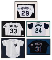 A Group of Signed Autograph Baseball Jersey Displays Featuring Hall of Famers and Notables Including Ken Griffey Jr.