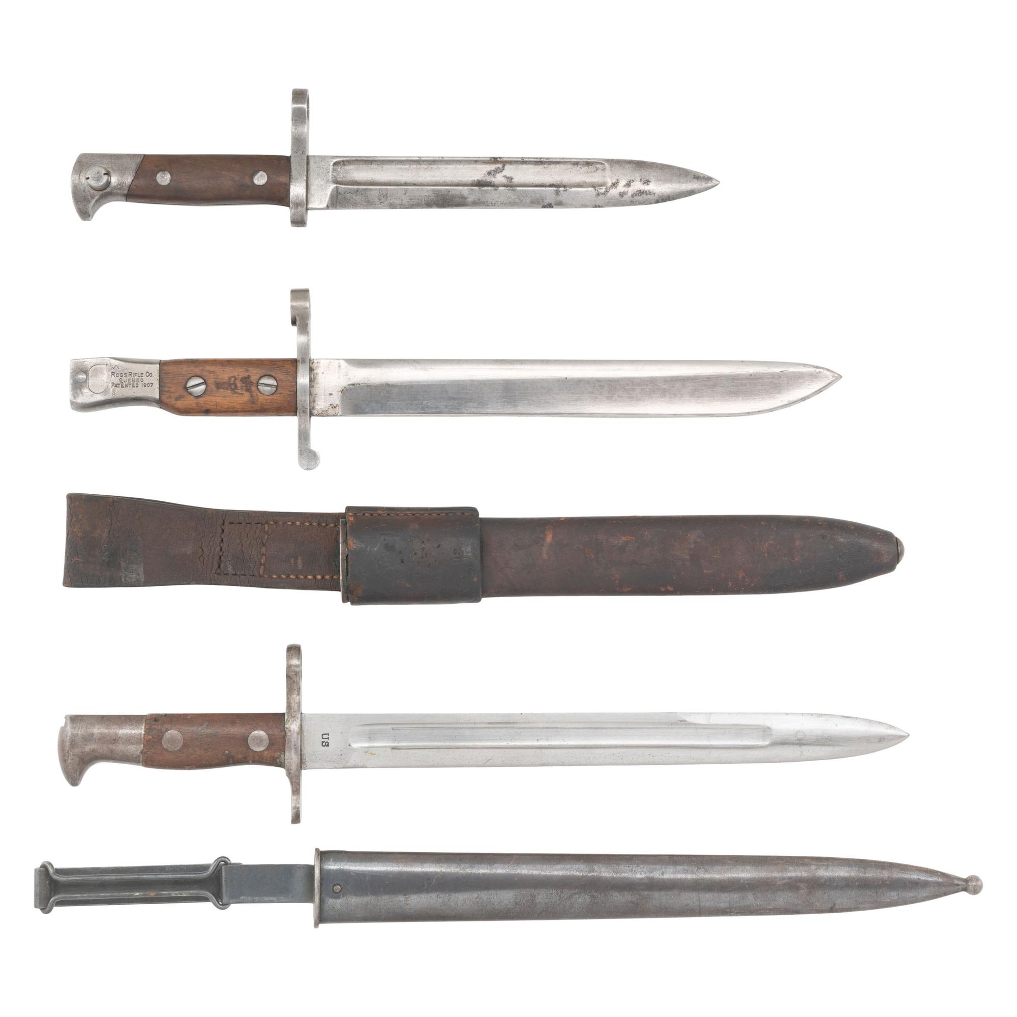 3 US Knife Bayonets: US Surcharged Canadian Ross, M1895 Lee Navy and M1892 Krag