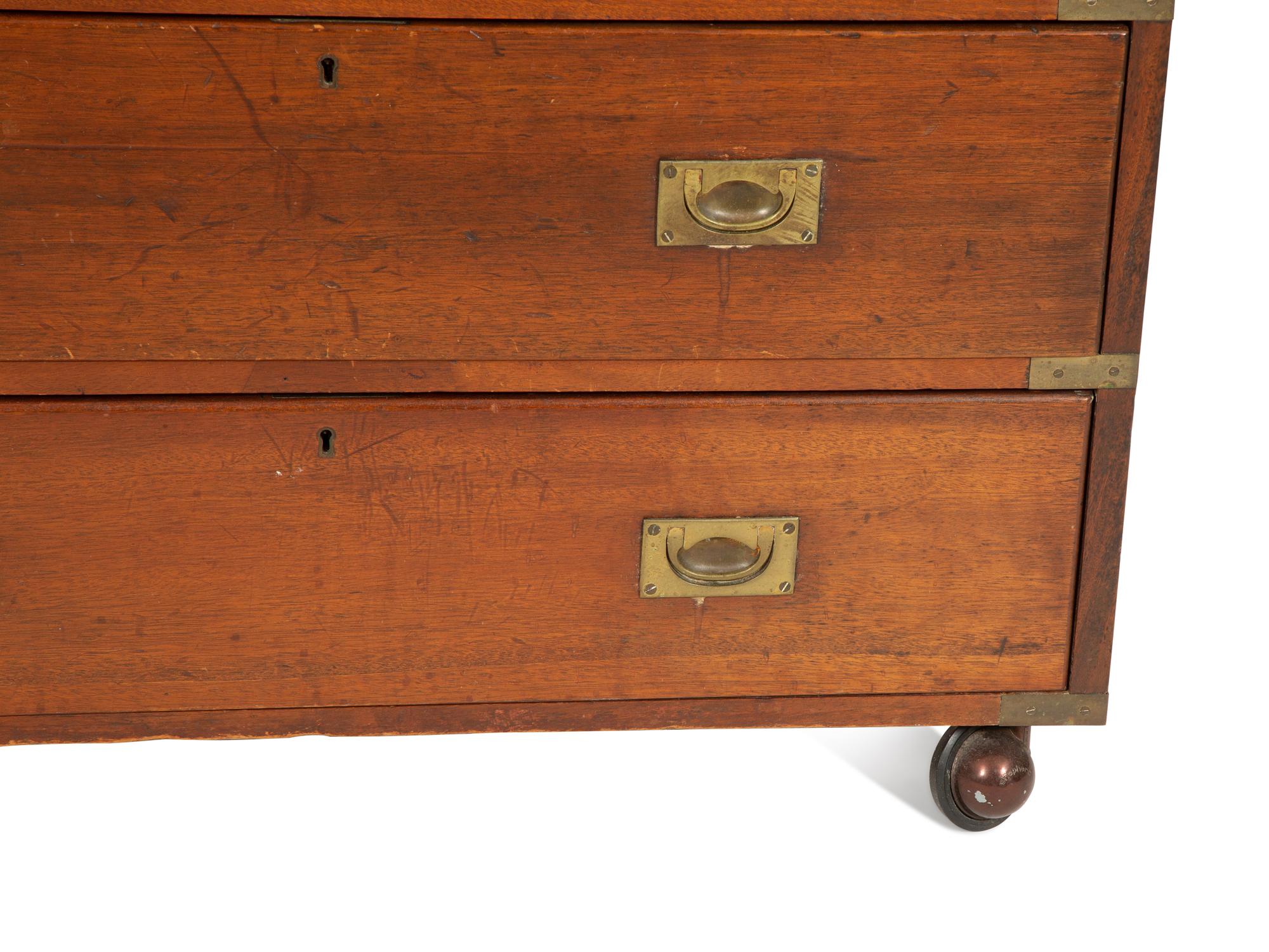 A Pair of English Brass Mounted Mahogany Campaign Chests