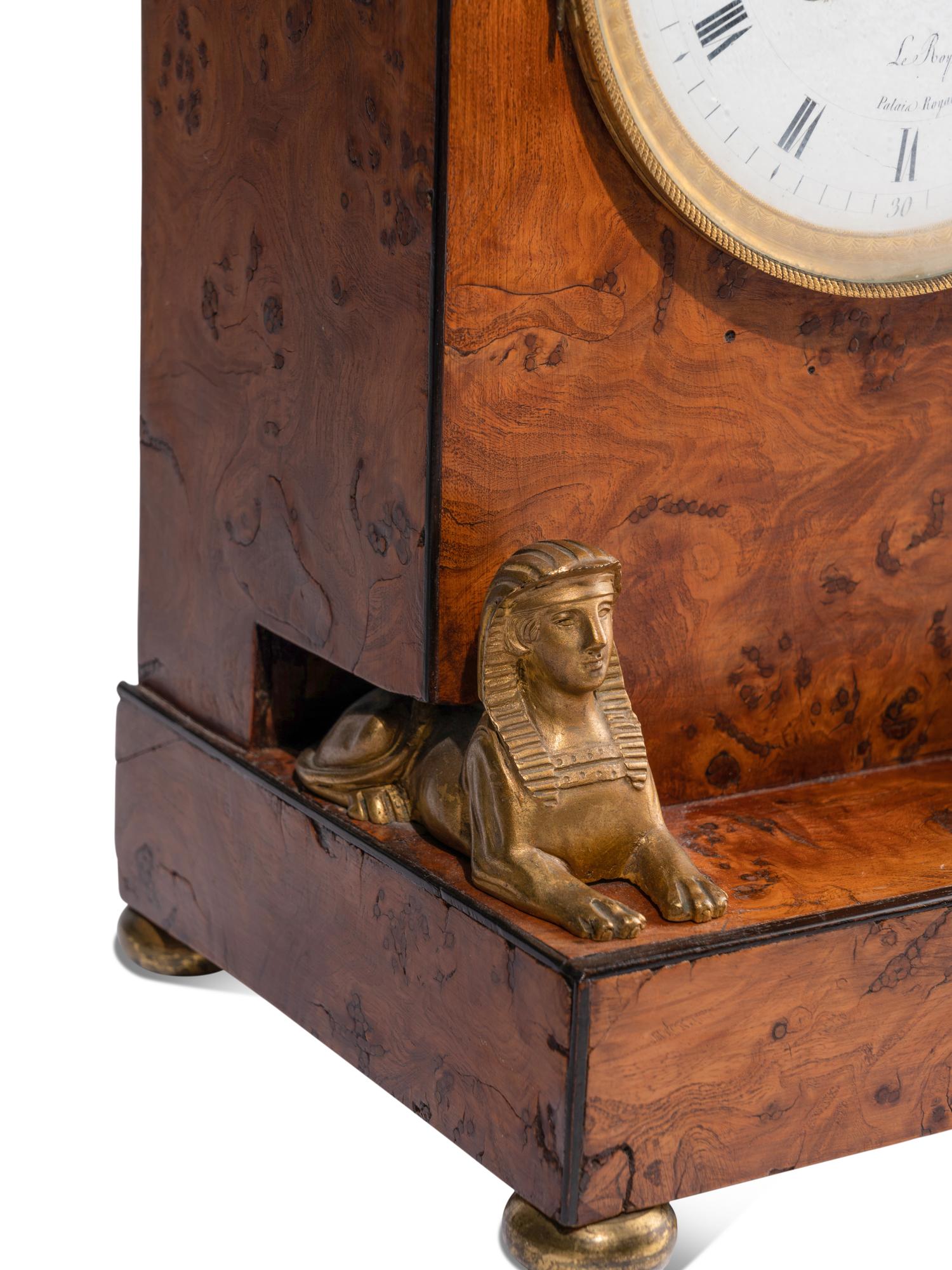 An Empire Burr Elm and Ormolu-Mounted Mantel Clock
