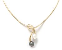 A 14 Karat Yellow Gold, Diamond and Cultured Pearl Necklace, 12.90 dwts.