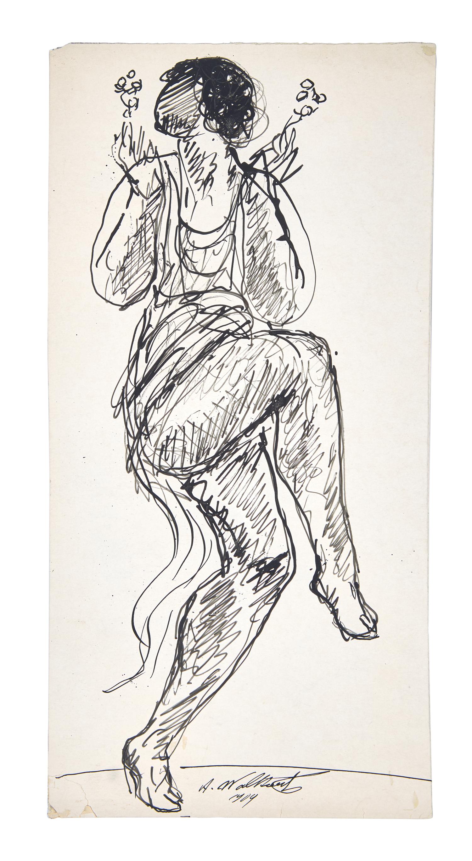 Five Works: Nude with Raised Arms; together with Four Sketches of a Dancer in Black (Isadora Duncan), circa 1904-1909 (5)