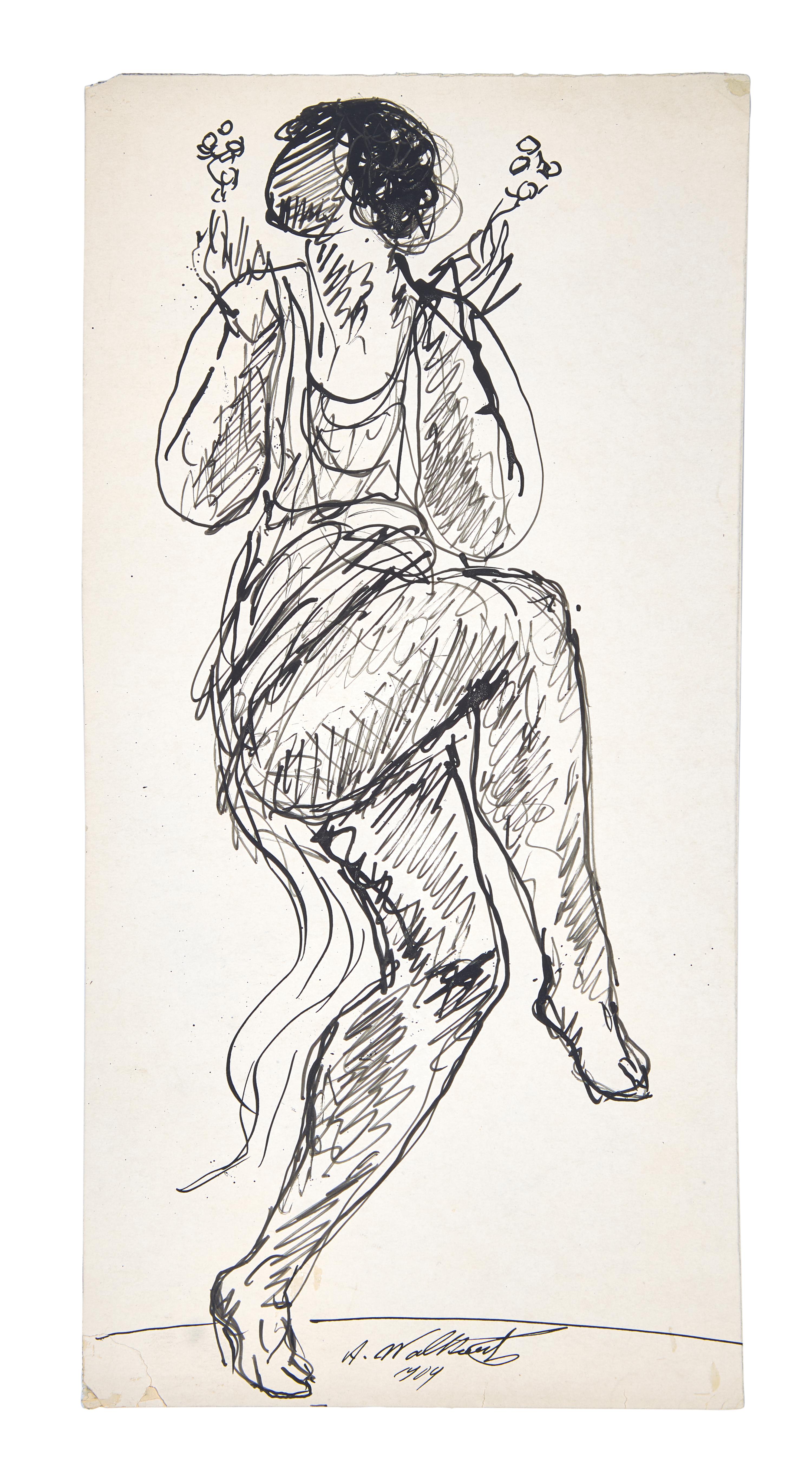 Five Works: Nude with Raised Arms; together with Four Sketches of a Dancer in Black (Isadora Duncan), circa 1904-1909 (5)