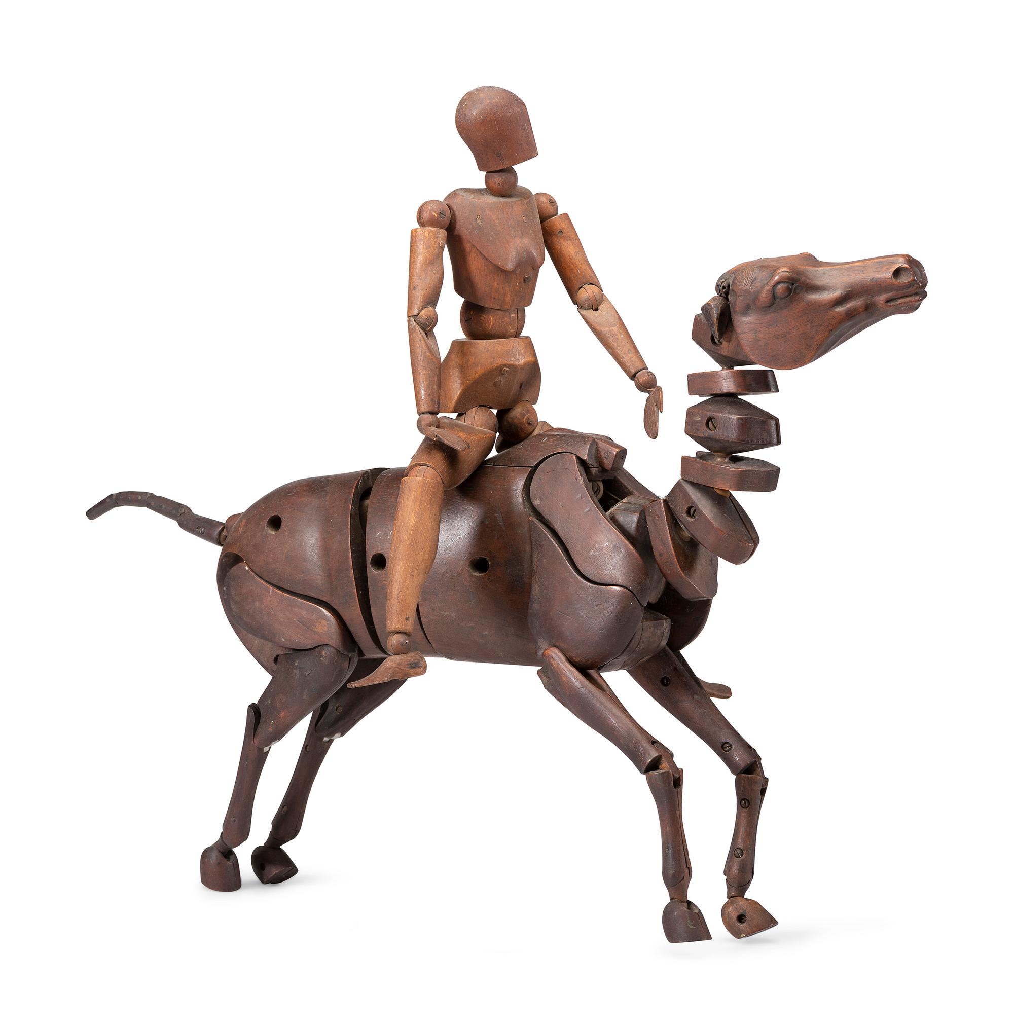 An Articulated Artist's Model Carved Horse and Human Figure