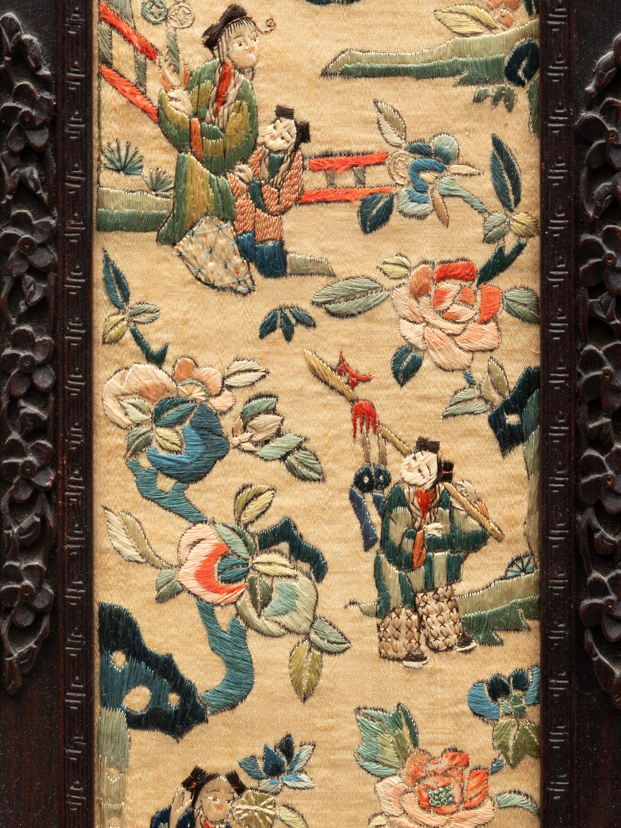 Eight Chinese Embroidered Silk Panels