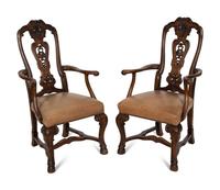 A Set of Six Continental Walnut Dining Chairs