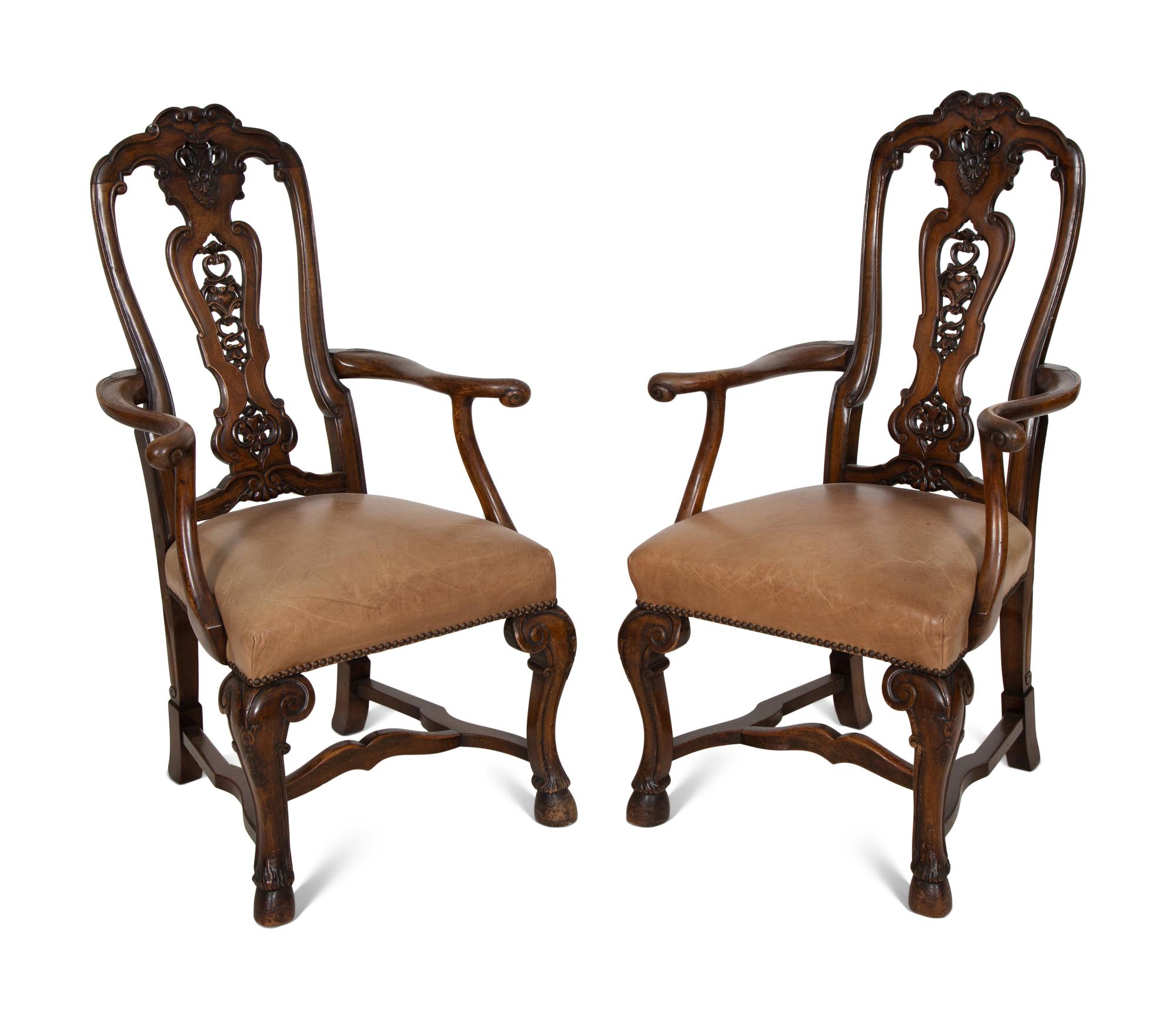 A Set of Six Continental Walnut Dining Chairs