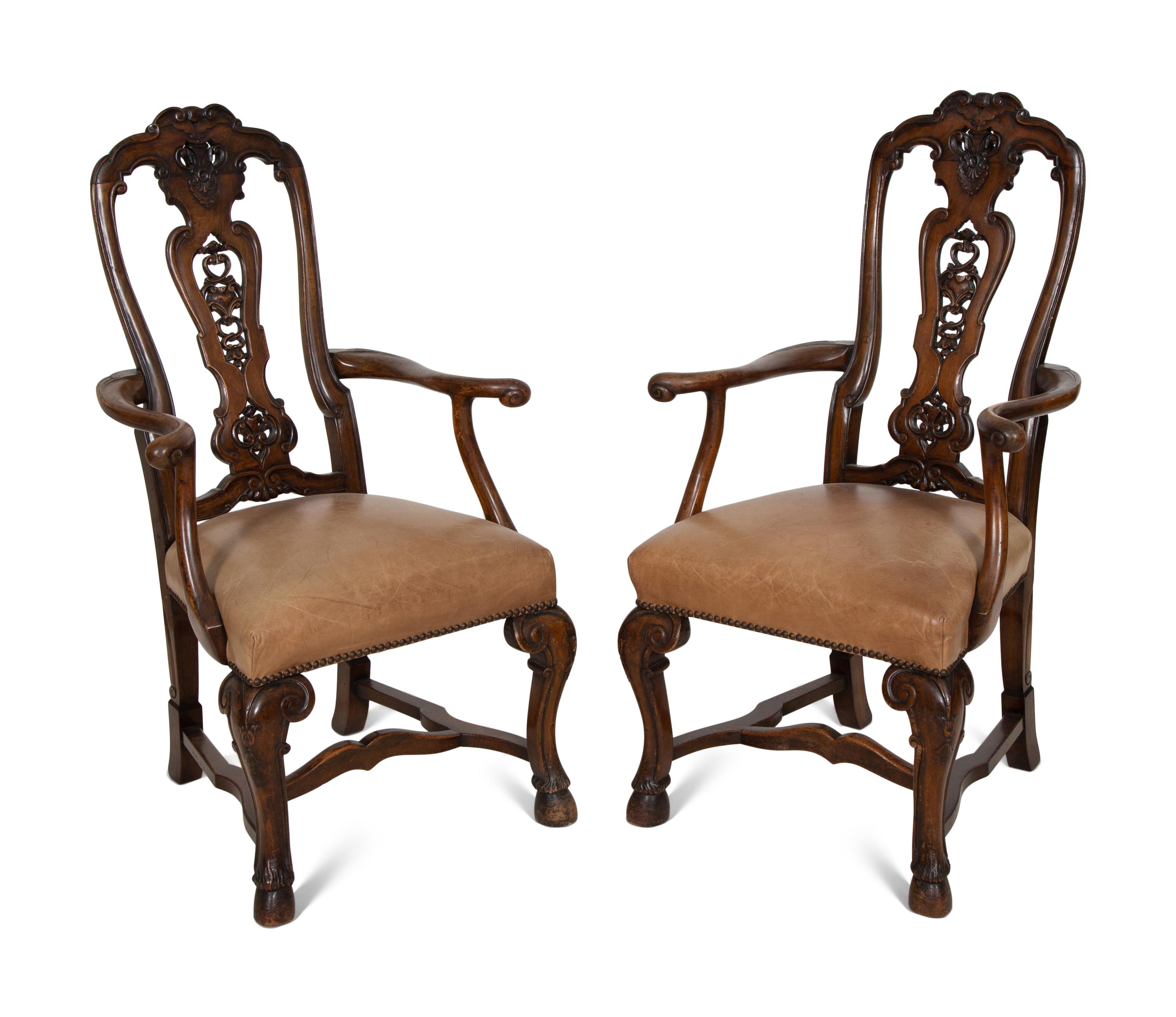 A Set of Six Continental Walnut Dining Chairs
