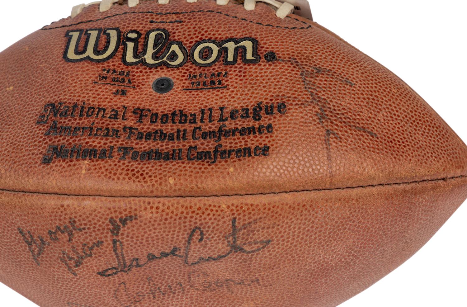 A Group of Two Hall of Fame Multi Signed Autograph Official Game Footballs (Including Johnny Unitas, Otto Graham, Gale Sayers and George Blanda)