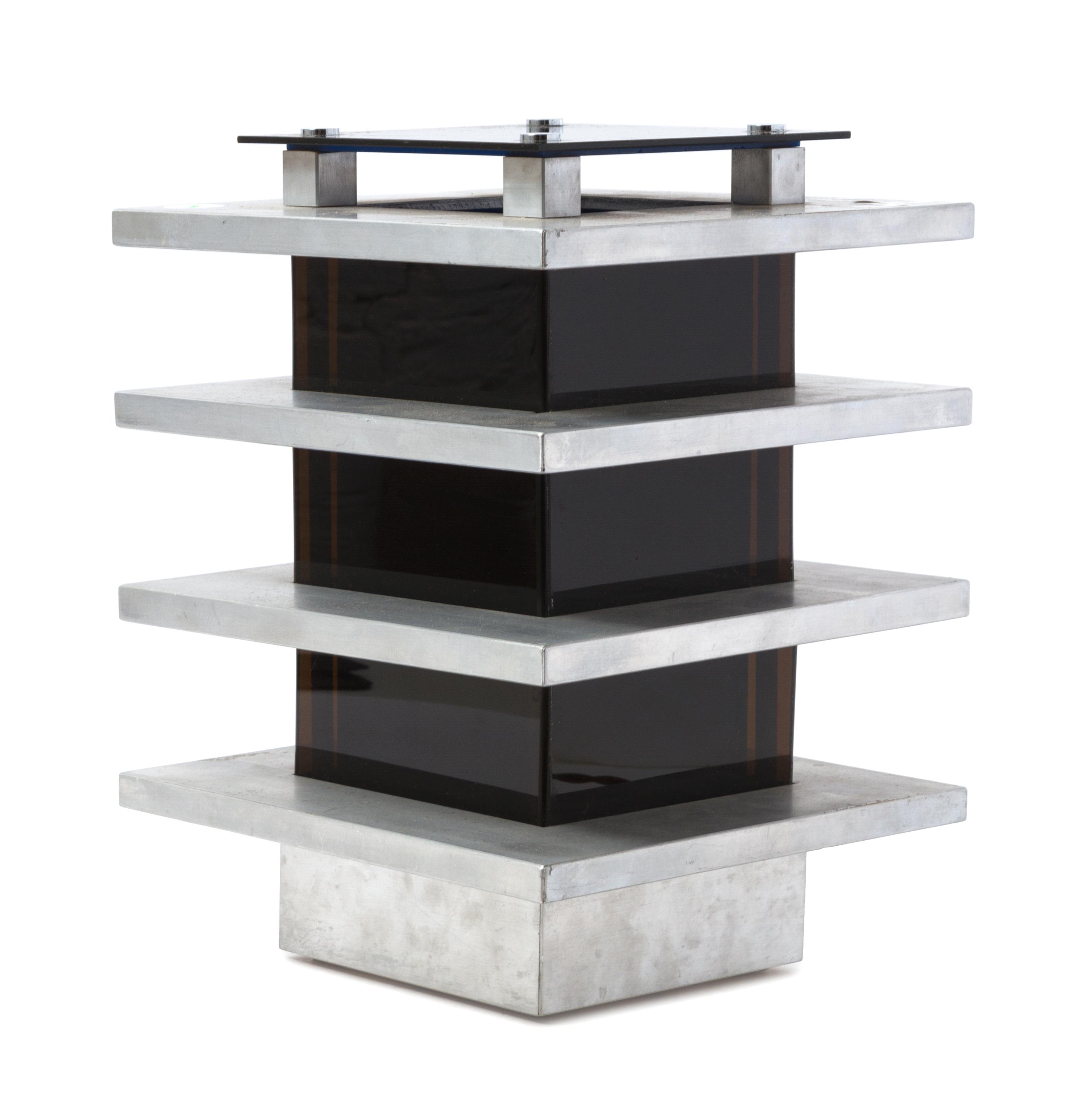 A Modernist Aluminum and Lucite Table Lamp Height overall 13 1/2 inches. — CIRCA 1970