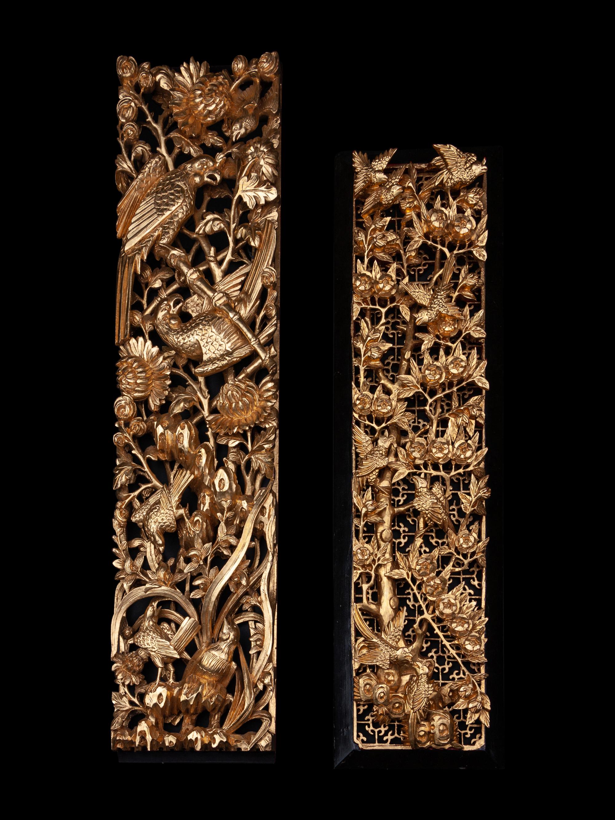 Two Chinese Gilt Wood Panels